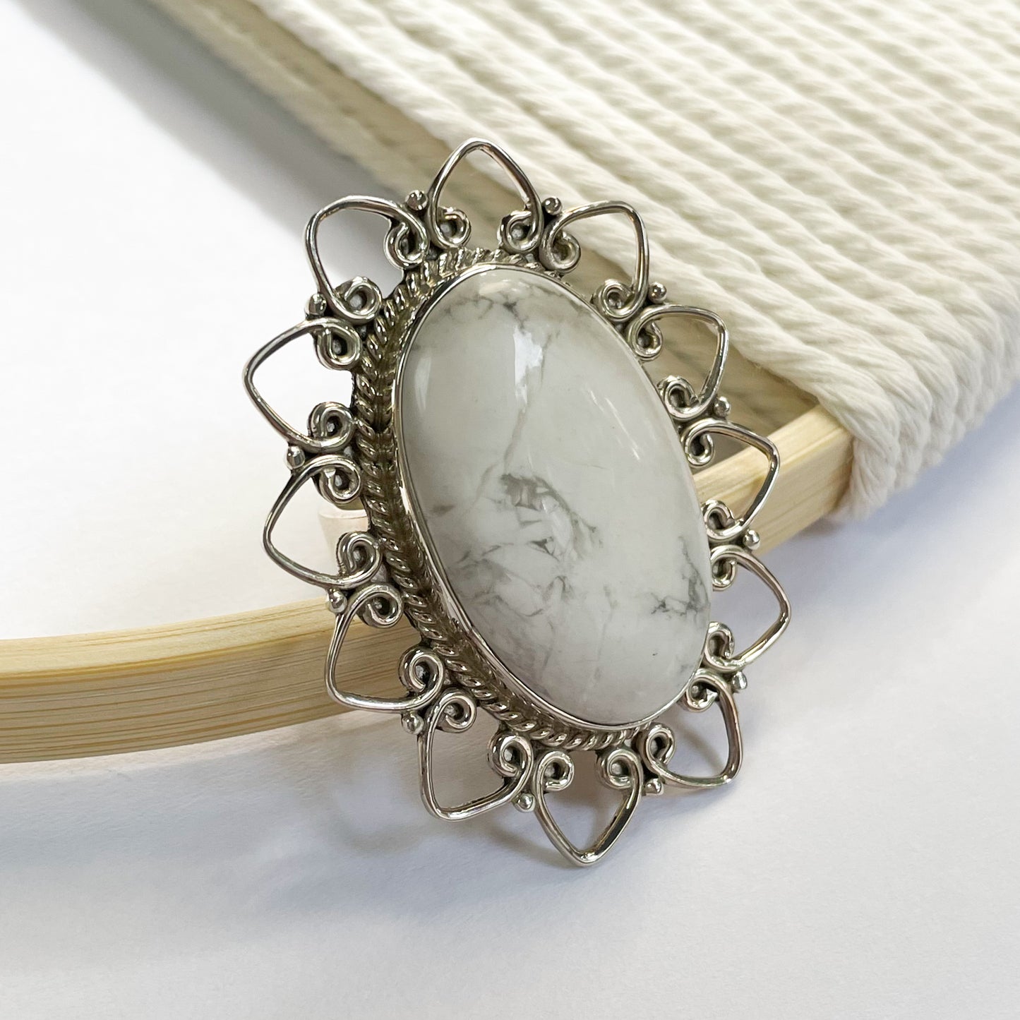 Howlite Flower Statement Ring - Solid Sterling Silver