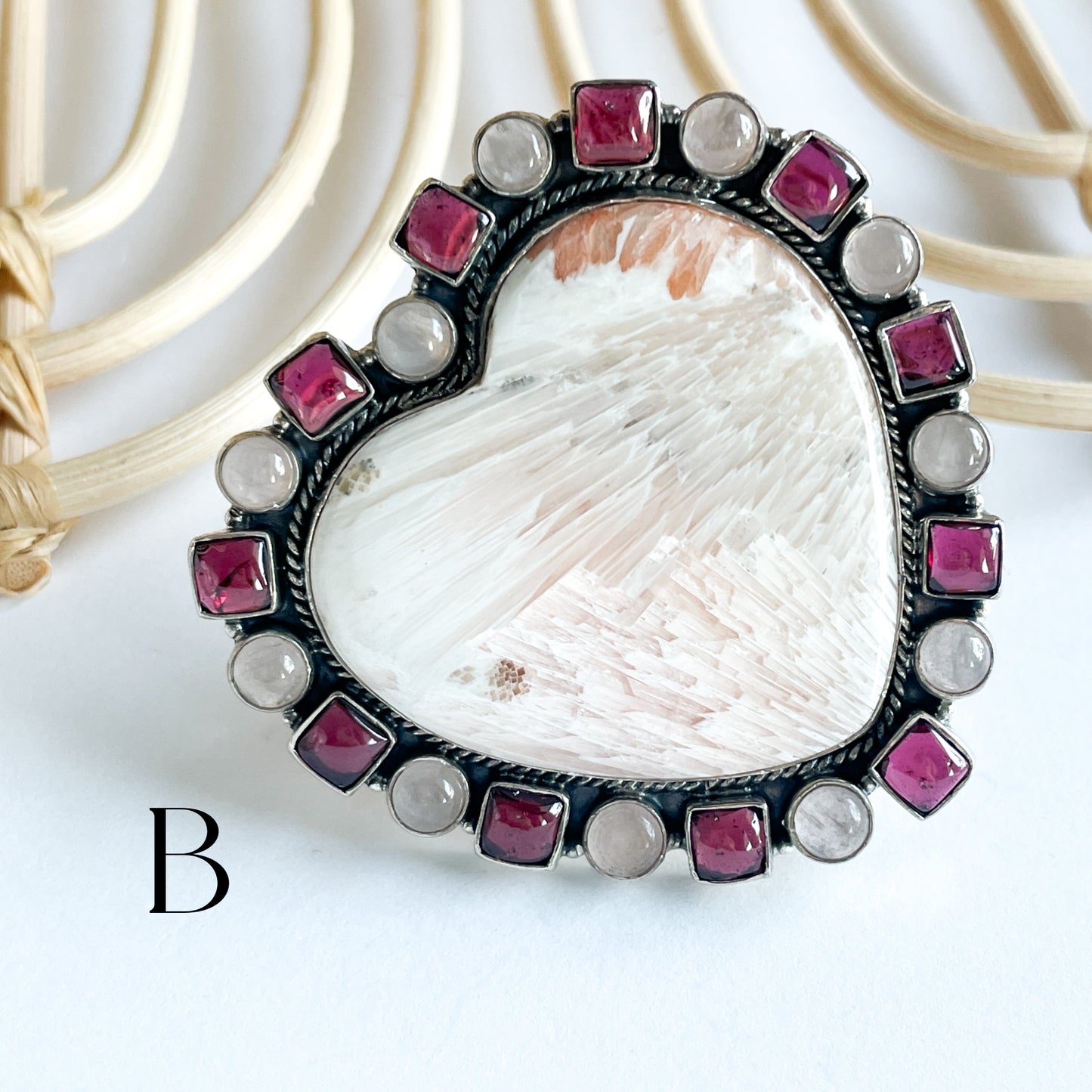 Scolecite Multi Stone Heart Statement Ring - Solid Sterling Silver