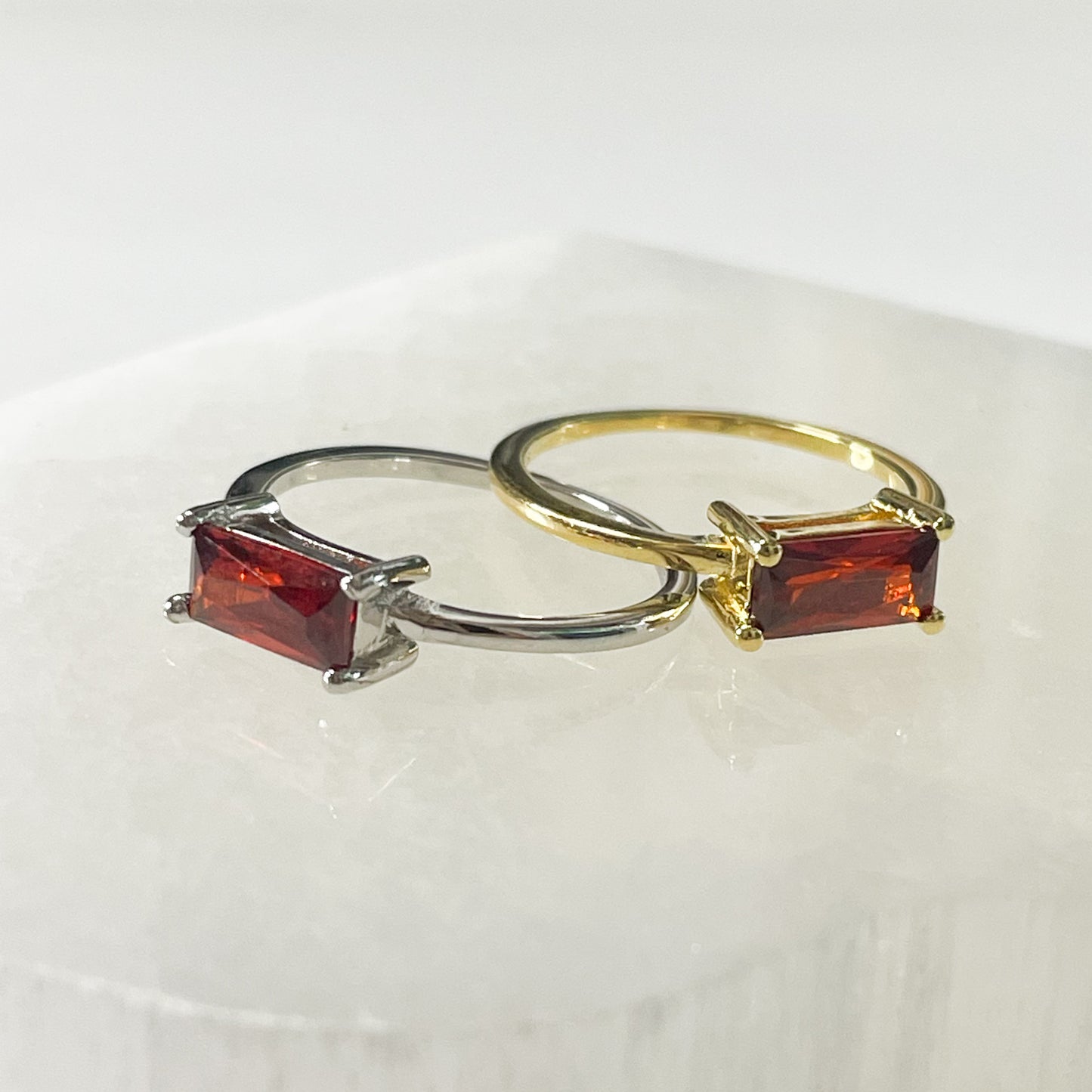 Dainty Red Garnet CZ Sized Ring - SSS or Vermeil