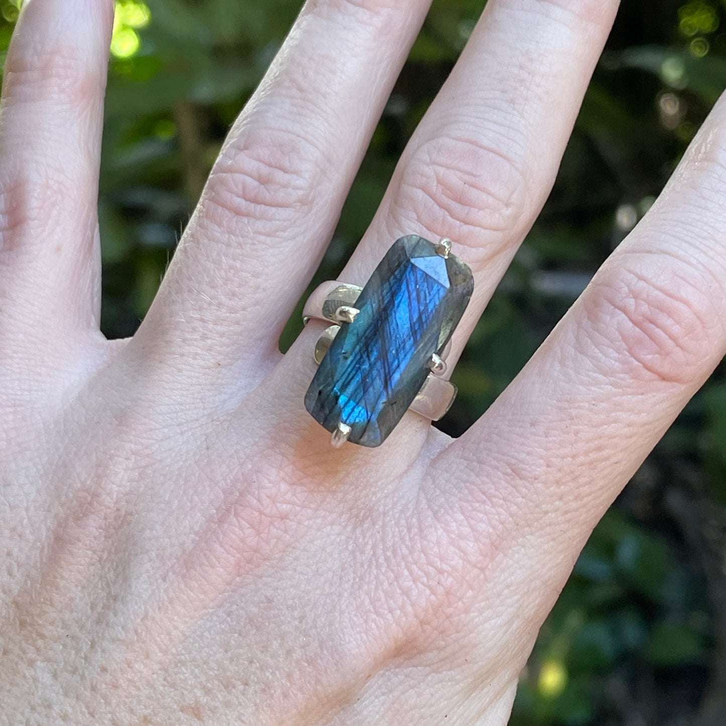 Labradorite Rectangle Prong Ring - Solid Sterling Silver