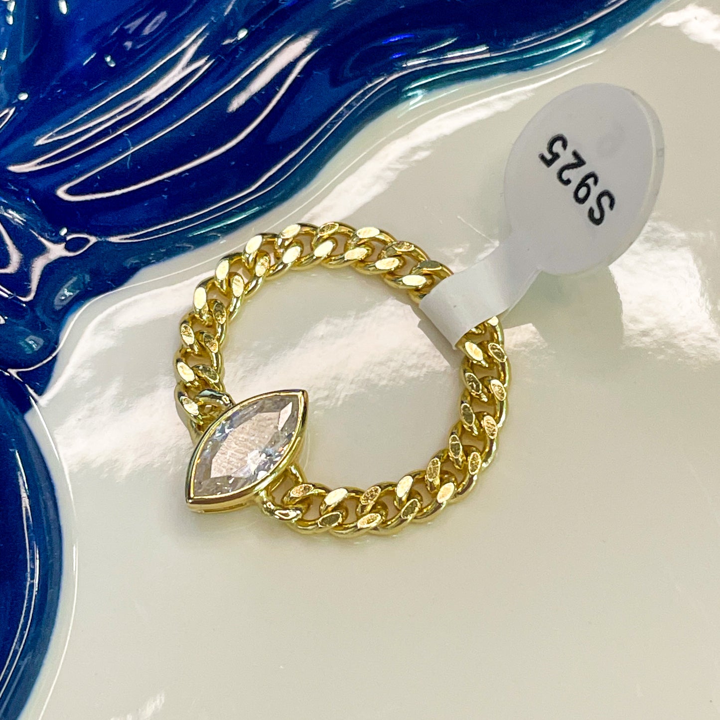 Marquee CZ Cuban Chain Sized Ring -  Solid Sterling Silver