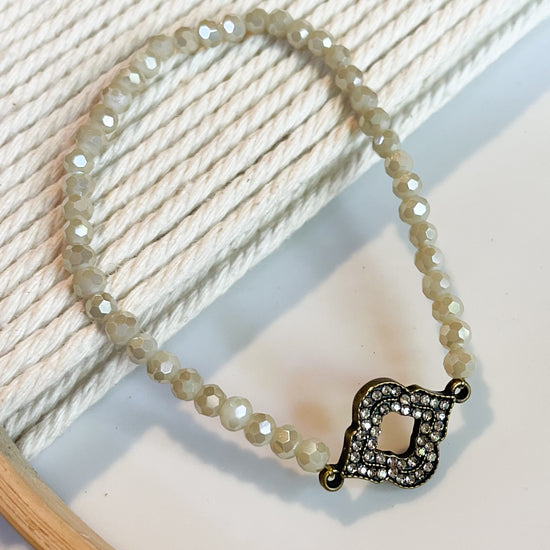 White Treated Crystal Stretch Bracelet - Dainty Grunge