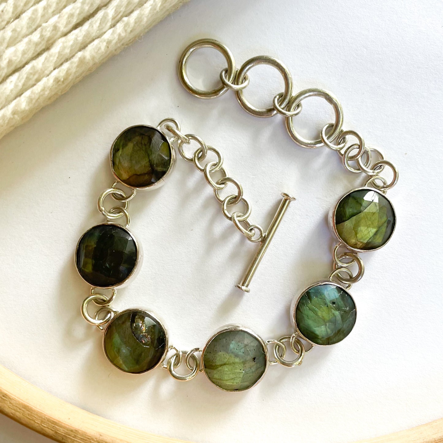 Round Labradorite Bracelet - Sterling Silver