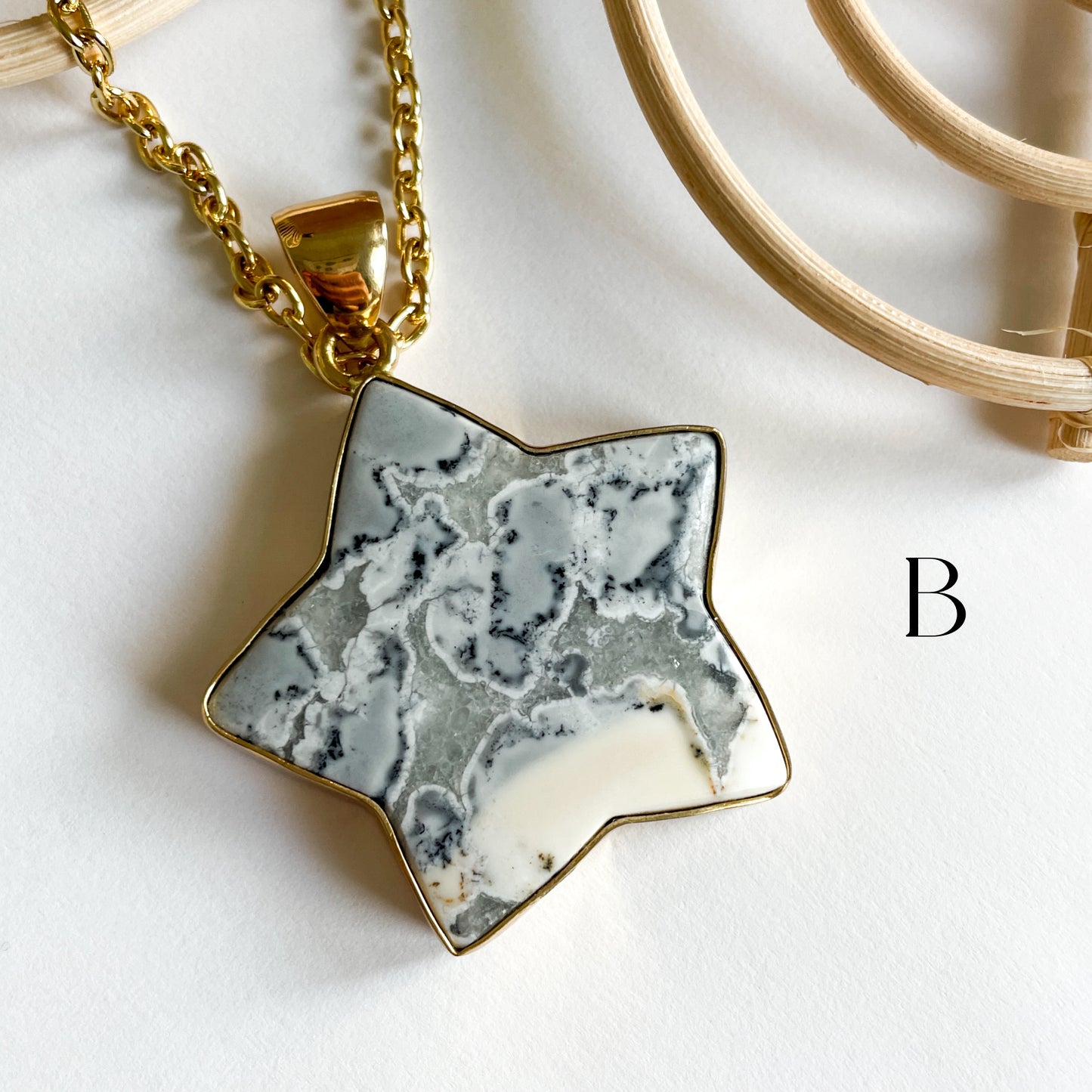 White Maligano Jasper Star Pendant - Alchemia