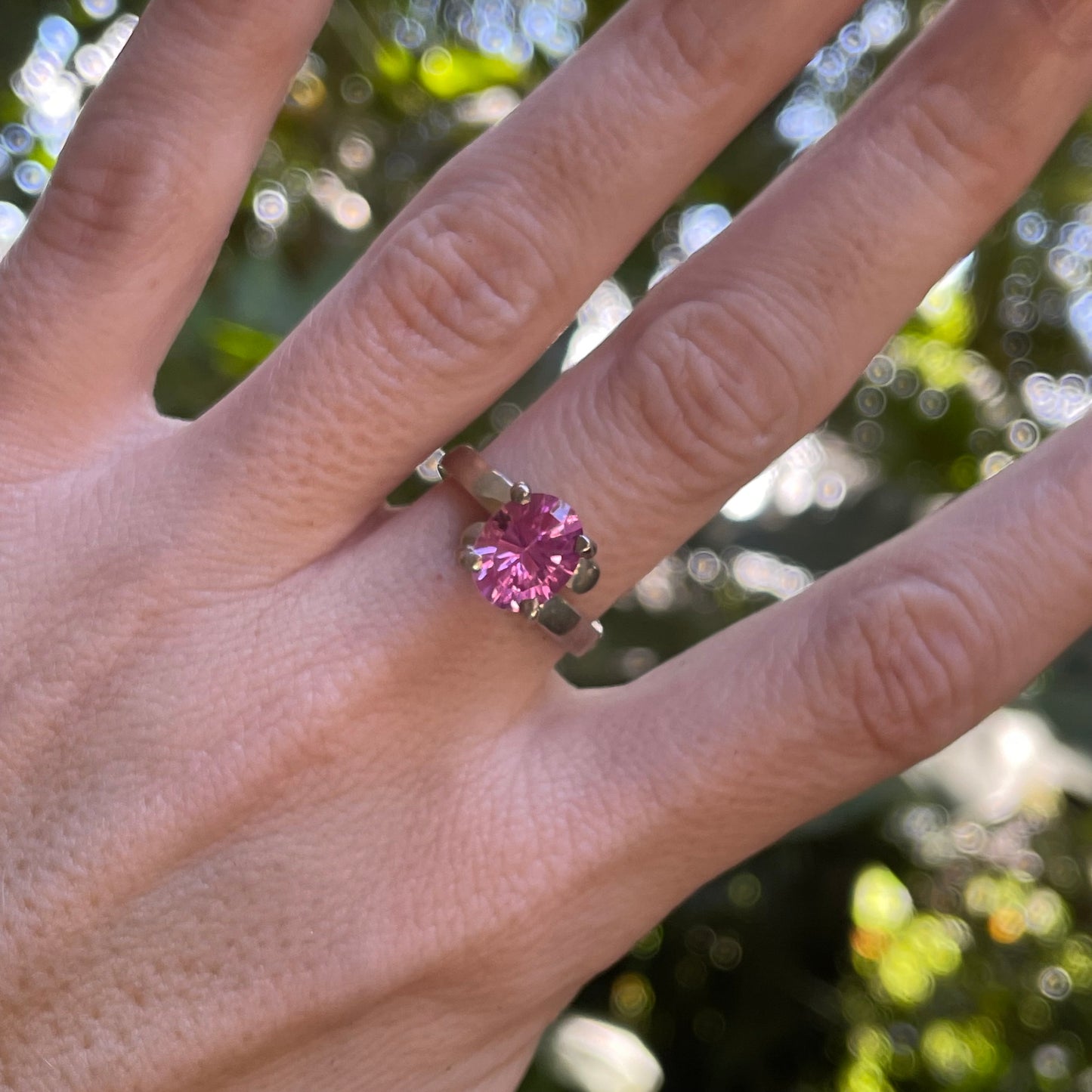 Laser Cut Pink CZ Ring - Sterling Silver