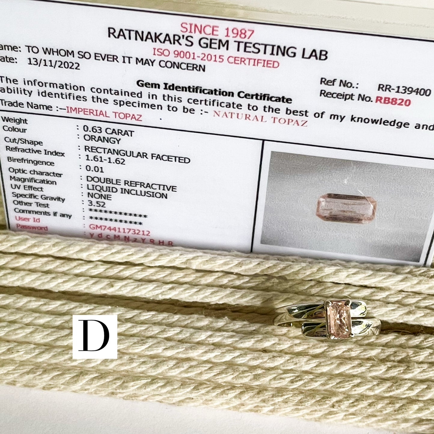 Certified Natural Imperial Topaz Prong Ring - Solid Sterling Silver