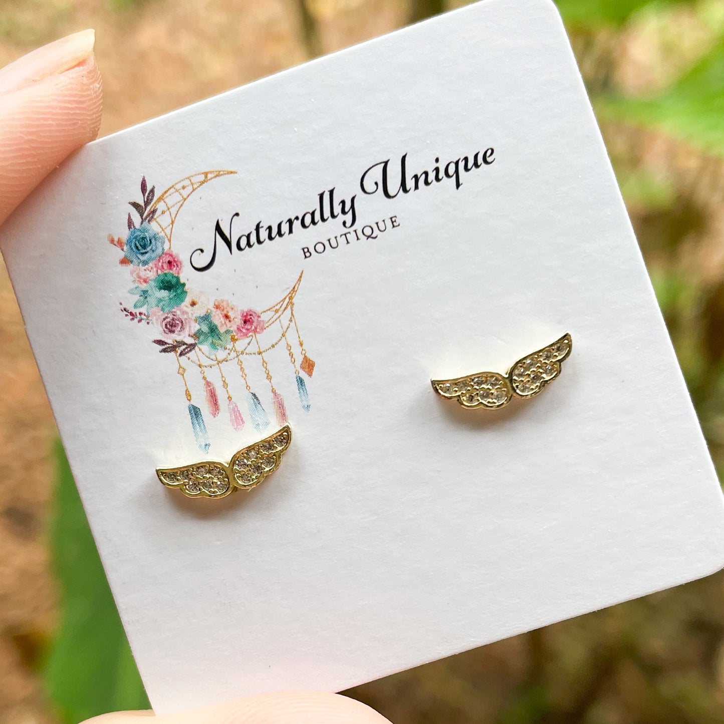 CZ Angel Wings Stud - SSS or SSS w/Gold plate