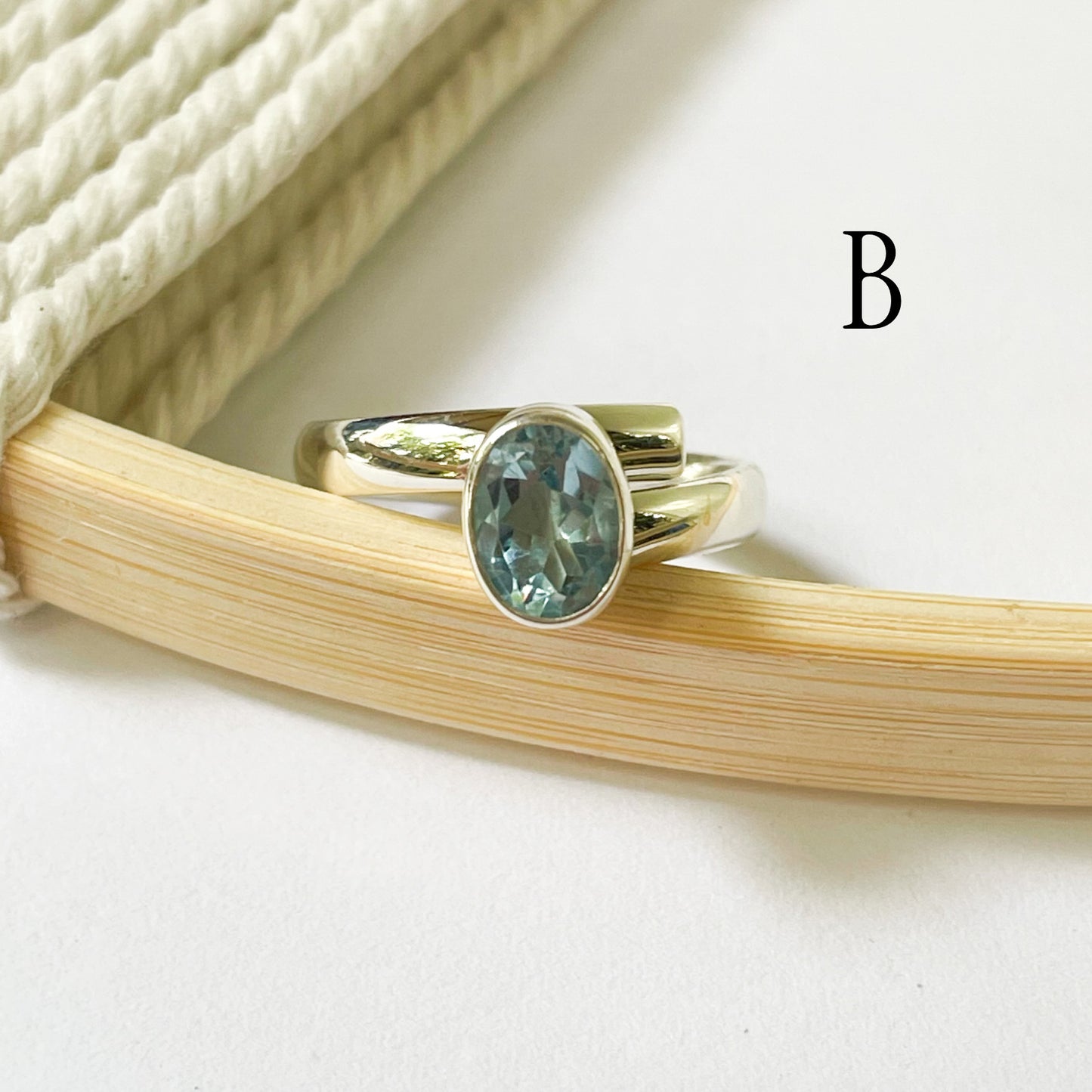 Blue Topaz Bezel Ring - Solid Sterling Silver