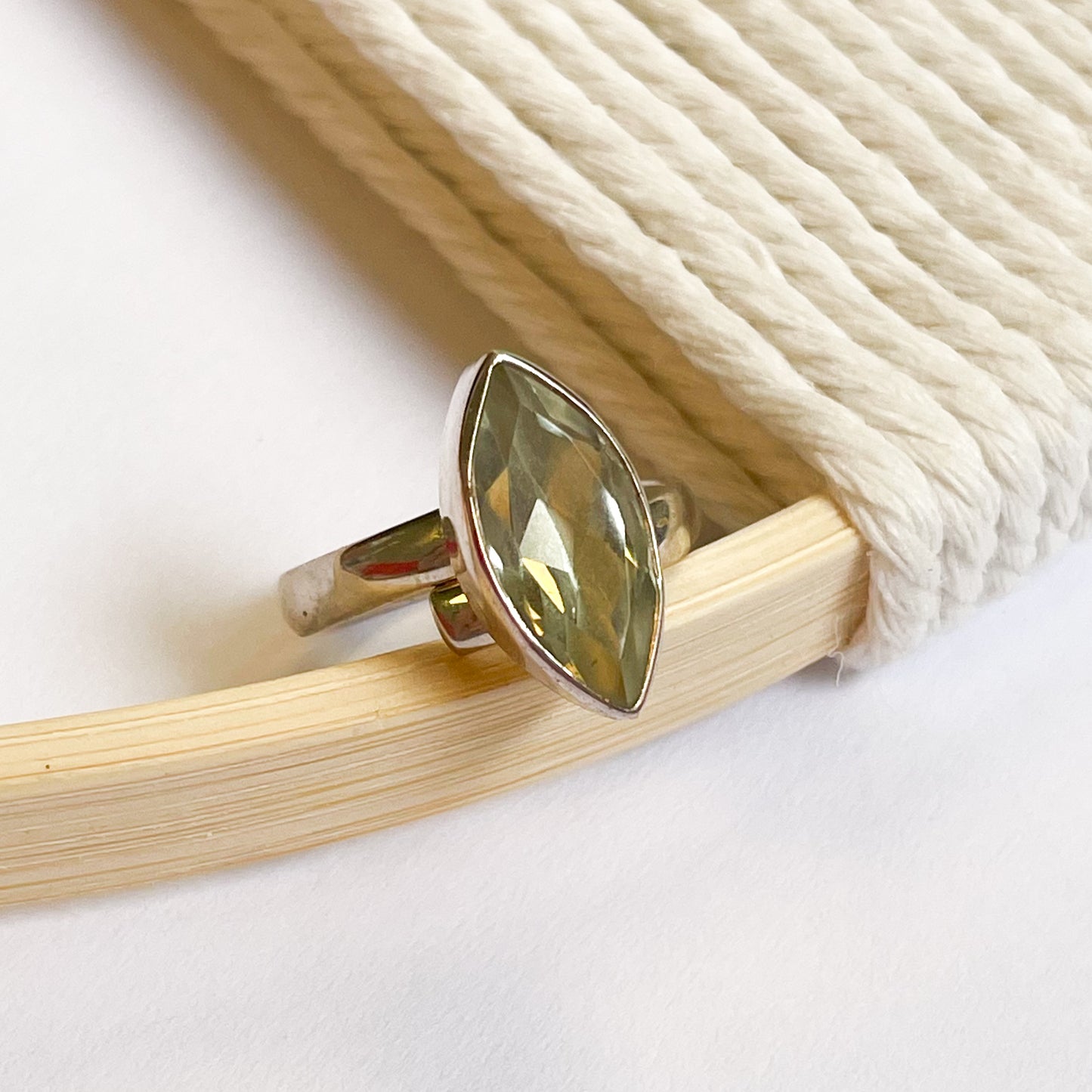 Green Amethyst Ring - Solid Sterling Silver