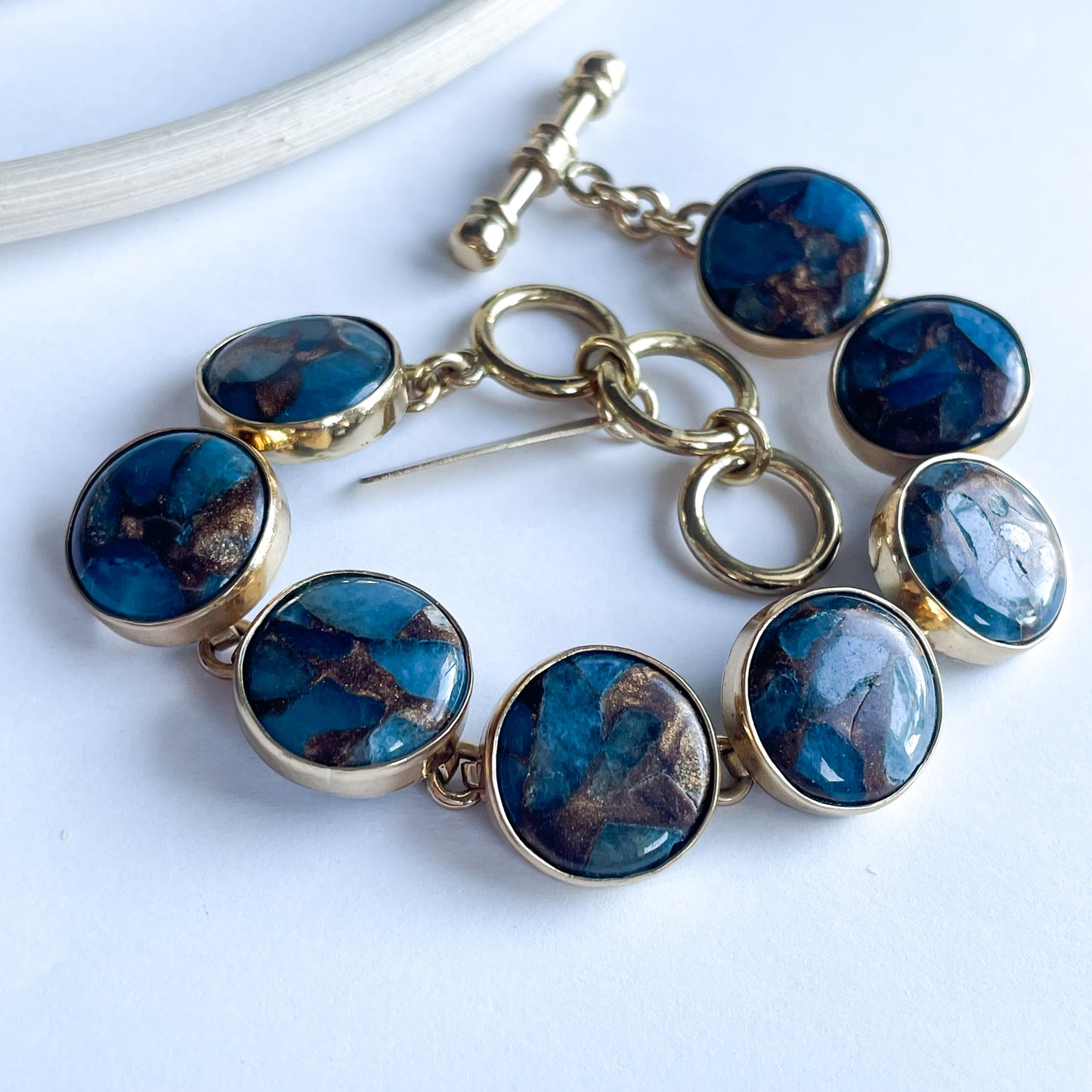 Blue Mica Agate Polka Dot Bracelet - Alchemia Gold