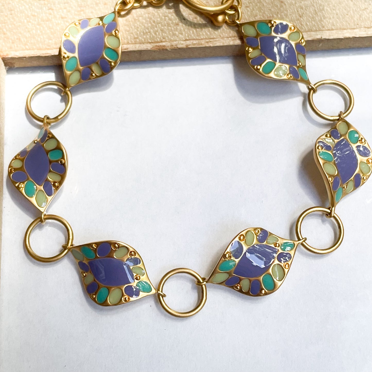 Matte Gold Twisted Enamel Bracelet - Rhodium