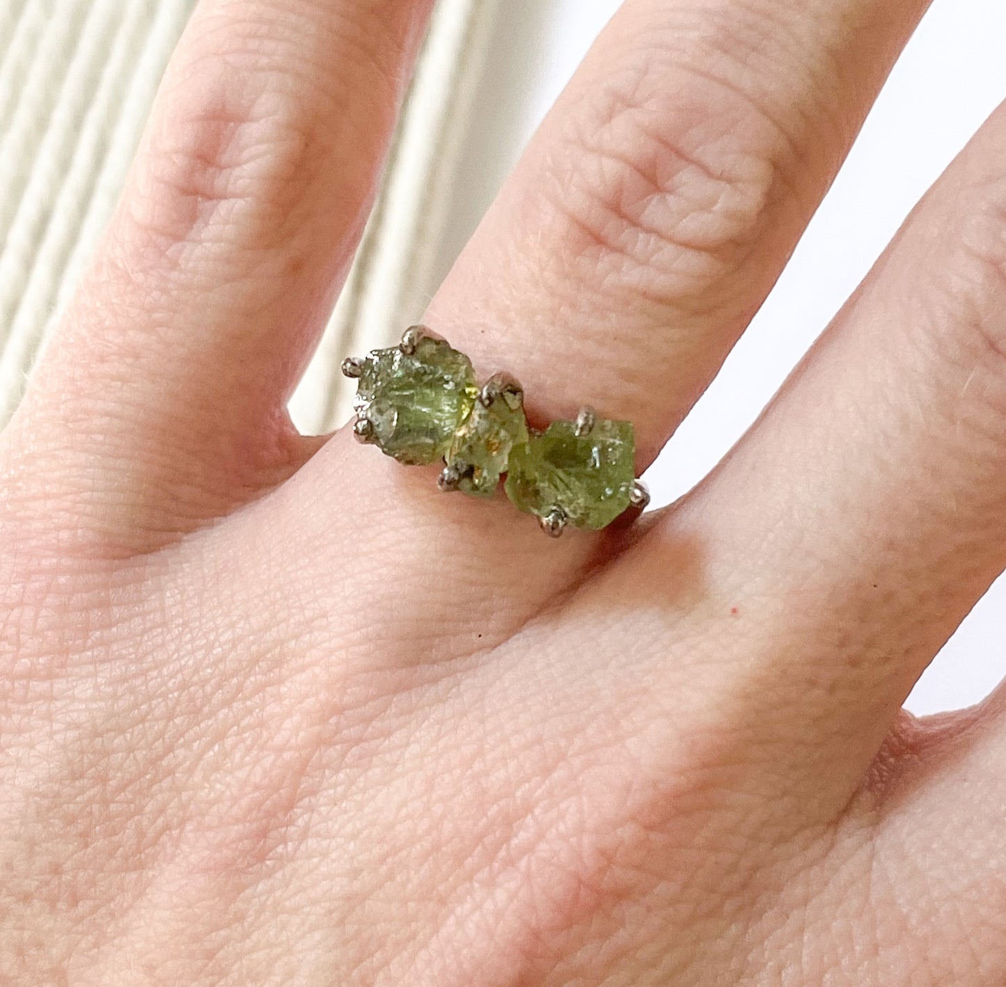 Raw Green Amethyst Prong Ring - Solid Sterling Silver