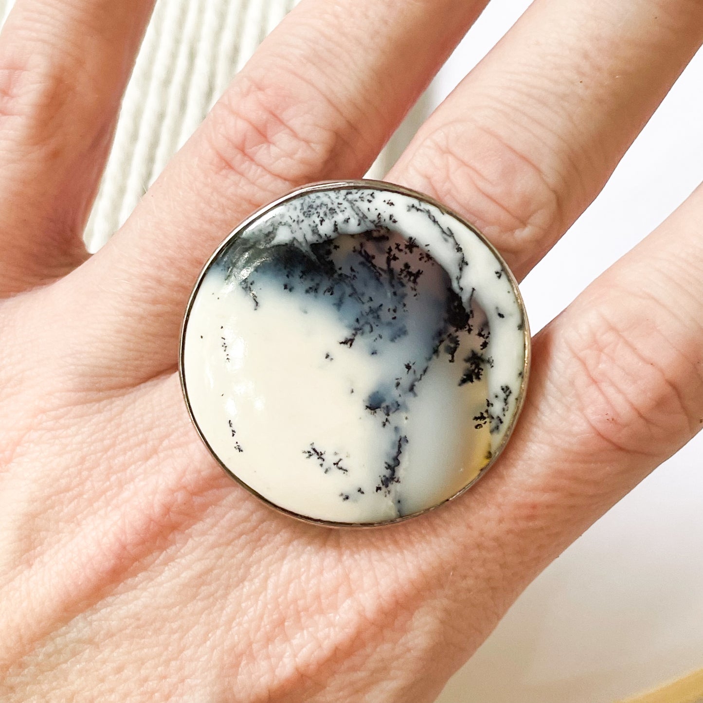 Dendrite Opal Size 10 Ring - Solid Sterling Silver