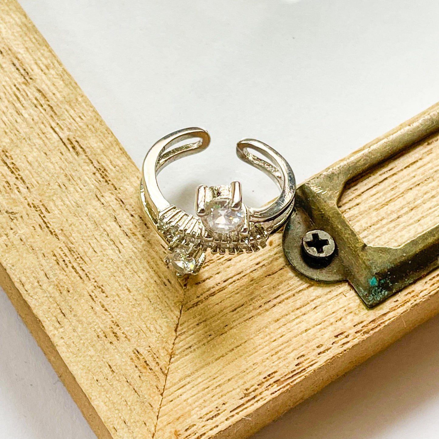 Simple Delicate CZ Adjustable Ring - Solid Sterling Silver