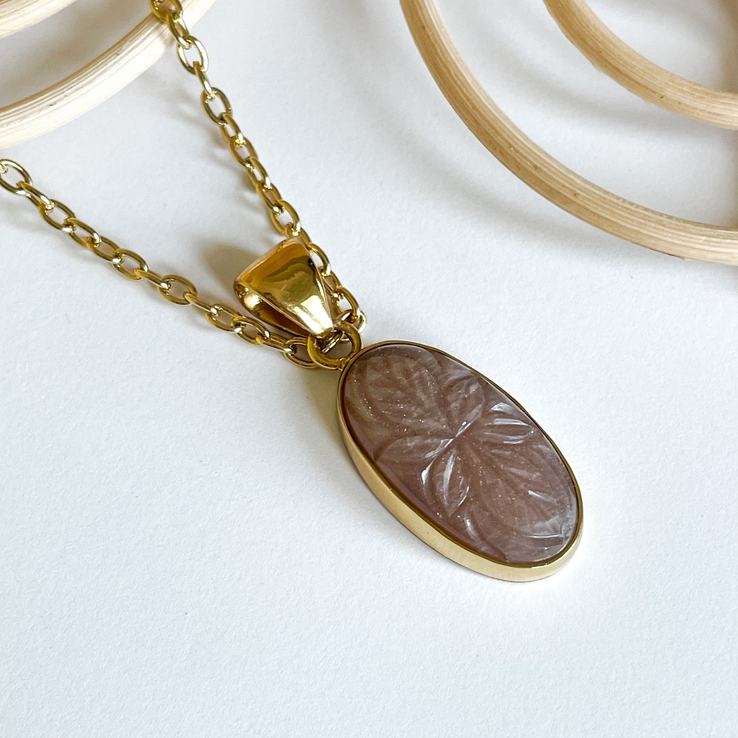 Peach Moonstone Carved Pendant - Alchemia