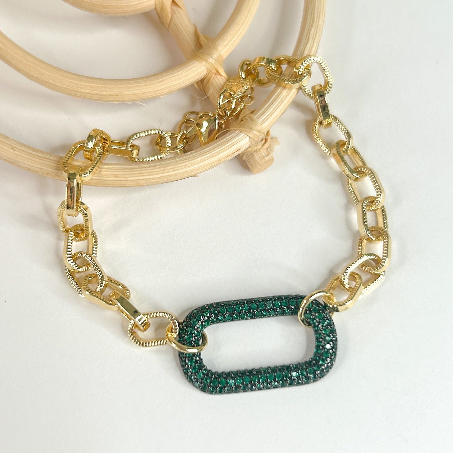 Pink & Green Link Set Bracelet - 18K Gold Filled