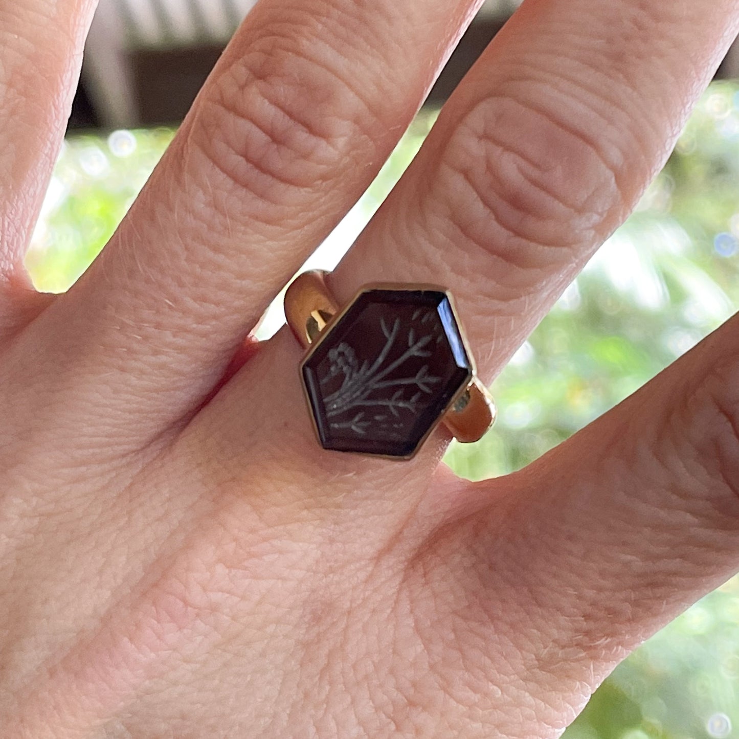 Smokey Flower Carved Ring - Both Metals