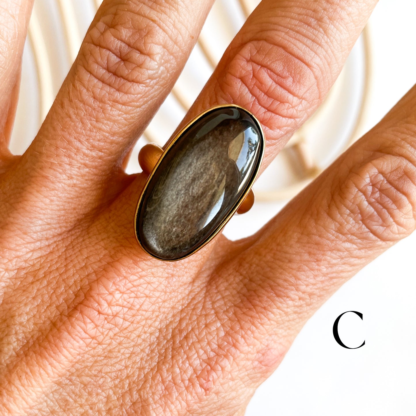 Silver Sheen Obsidian Oval Ring & Pendant - Both Metals