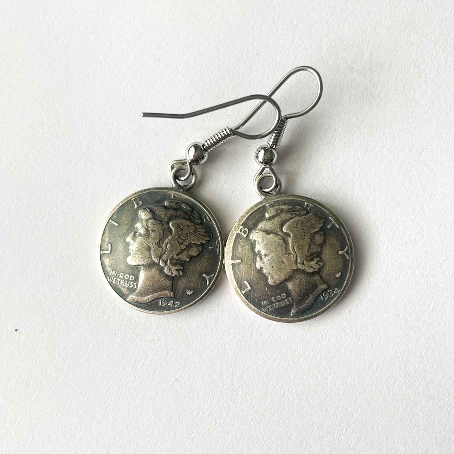 Silver Liberty Coin Earrings - Solid Sterling Silver