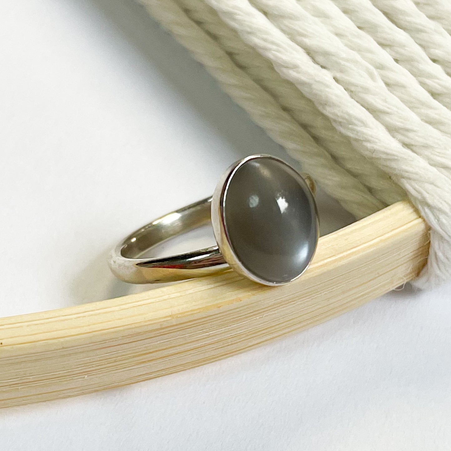 Gray Moonstone Ring - Solid Sterling Silver
