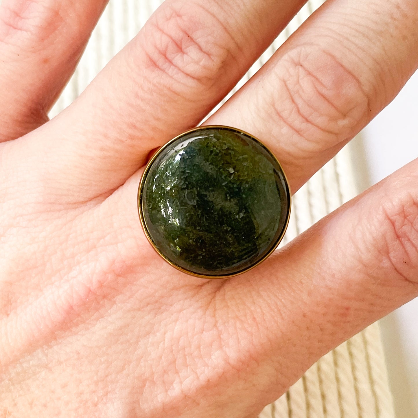 Moss Agate Polka Dot Ring - Alchemia Gold