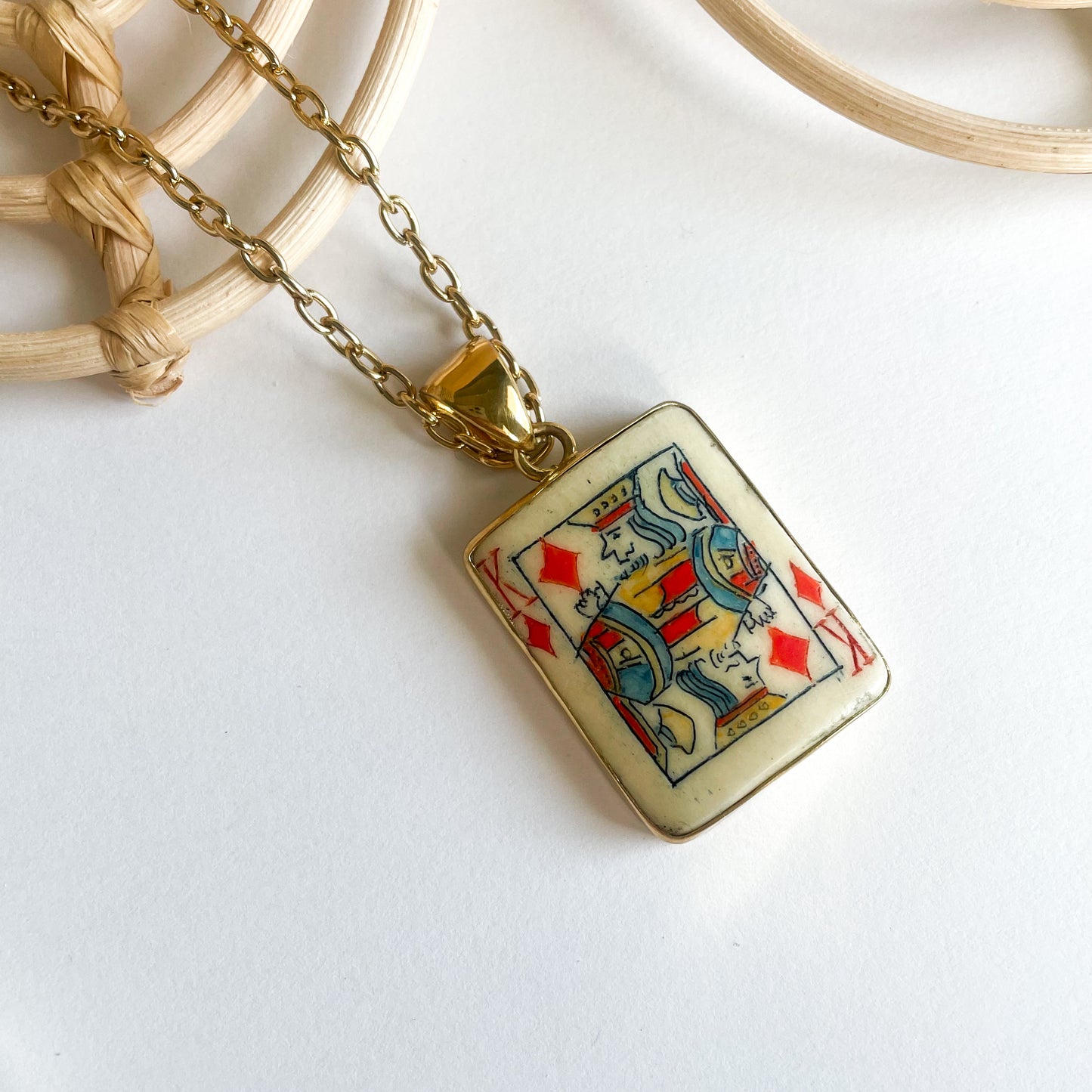 King of Diamonds Bone Card Pendant - Alchemia