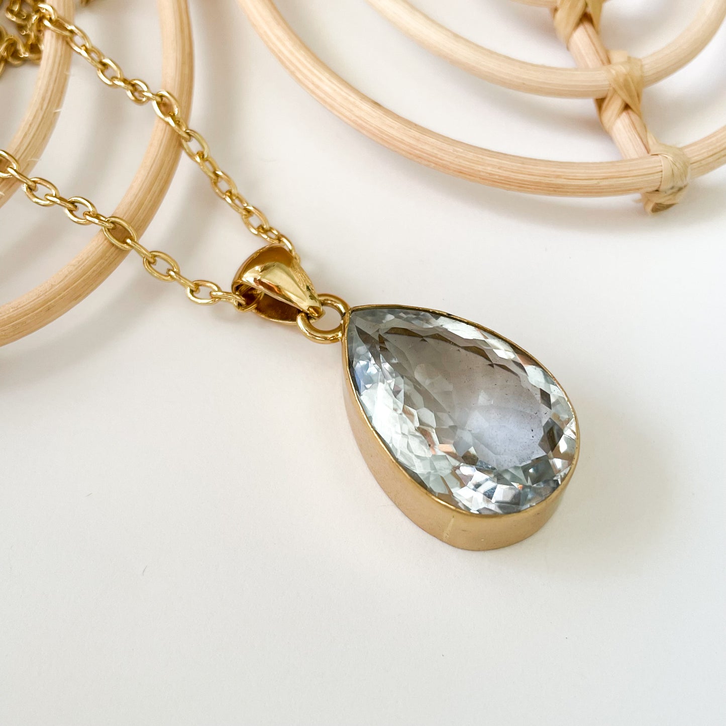 Aquamarine Glass Pendant - Both Metals