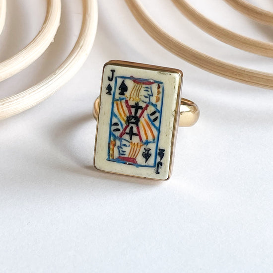 Dainty Jack Of Spades Bone Card Ring - Alchemia