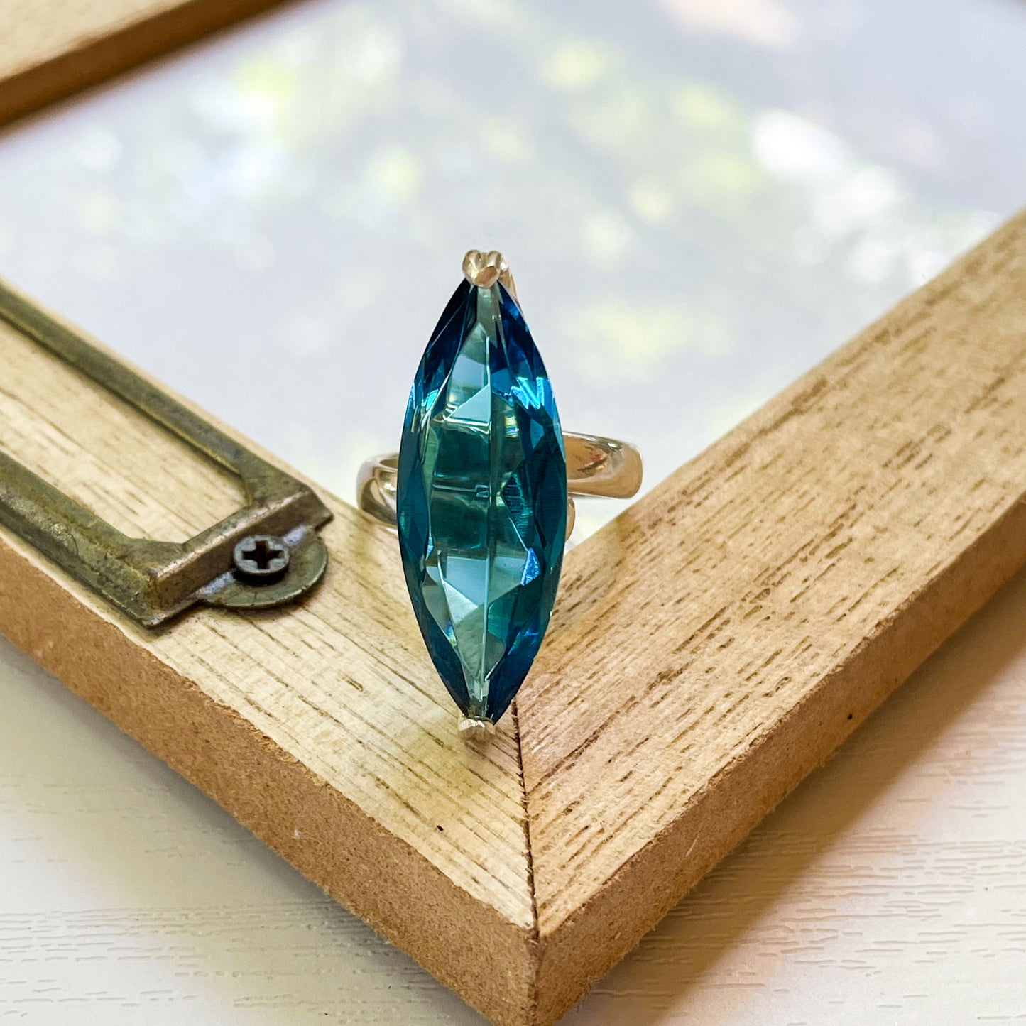 Nano Glass Marquise Prong Ring - Solid Sterling Silver