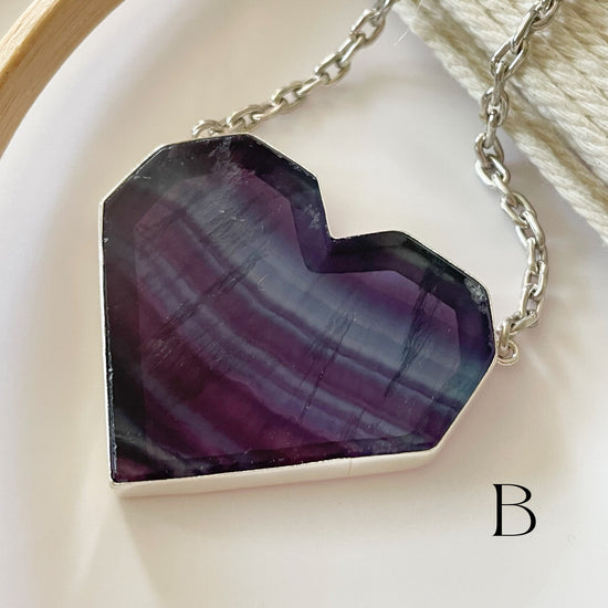 Fluorite Heart Statement Necklace - Solid Sterling Silver