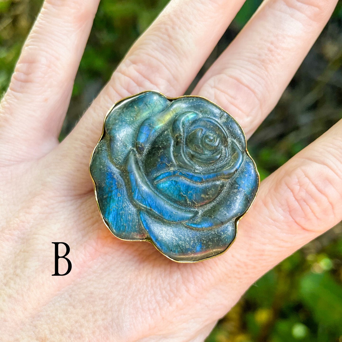 Labradorite Flower Ring - Both Metals