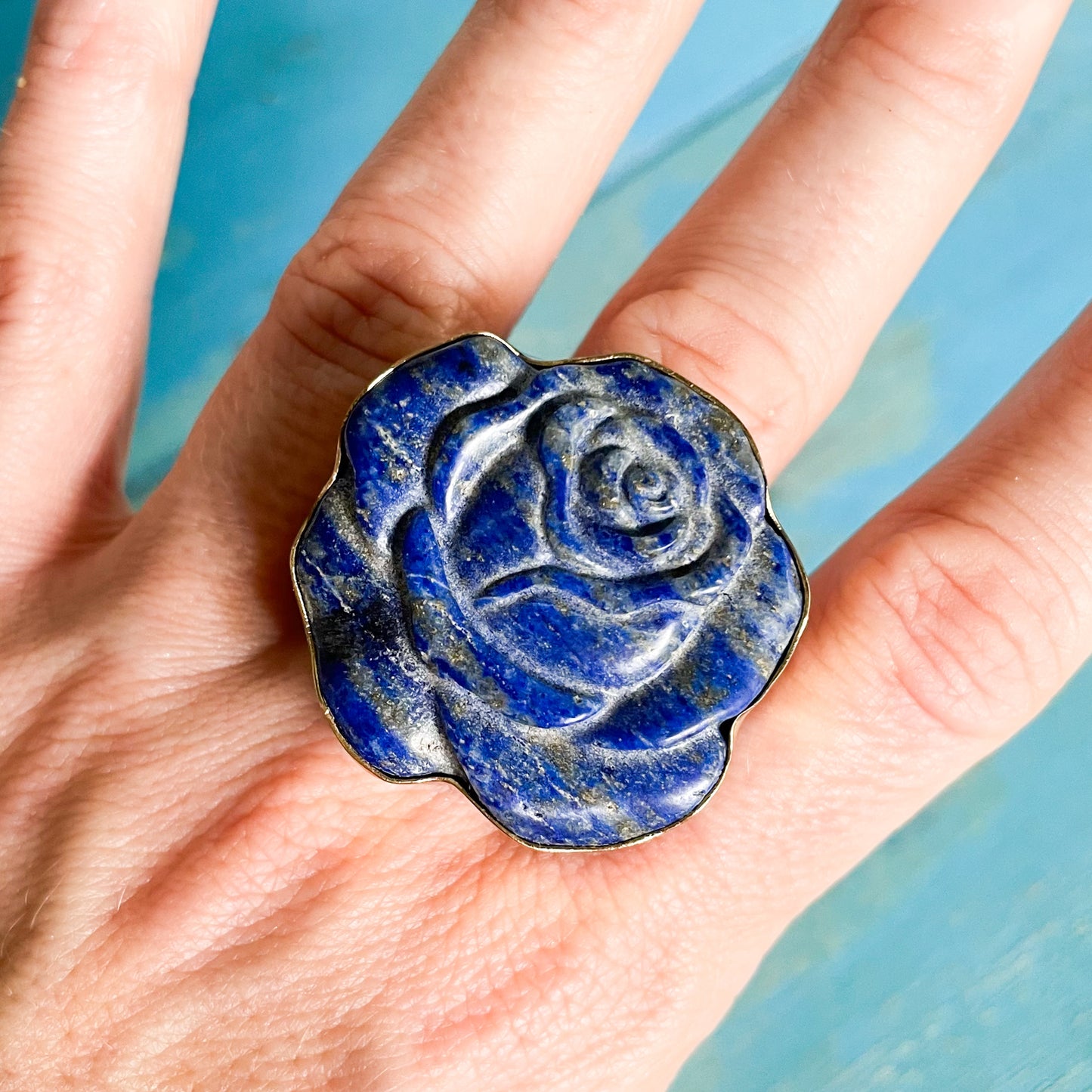 Lapiz Lazuli Rose Carved Ring - Alchemia Gold