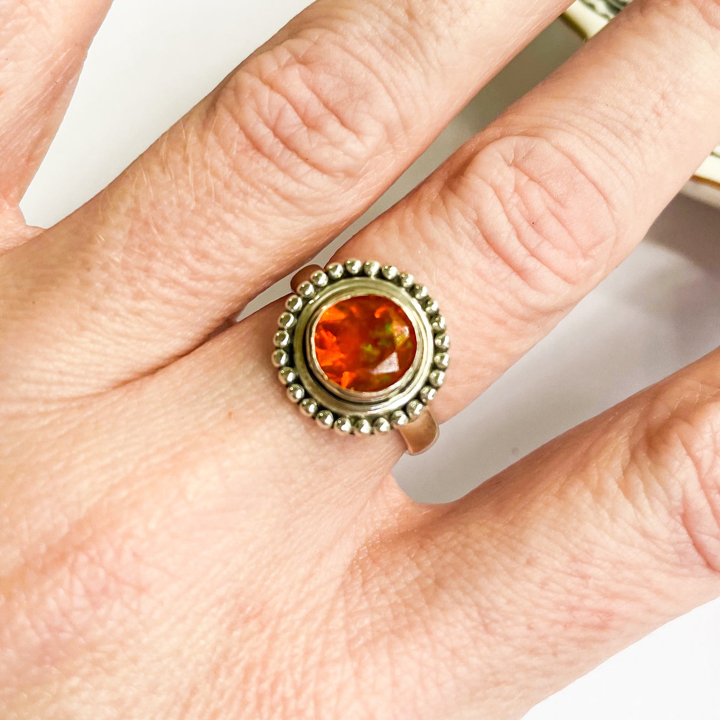 Orange Opal Ring - Solid Sterling Silver