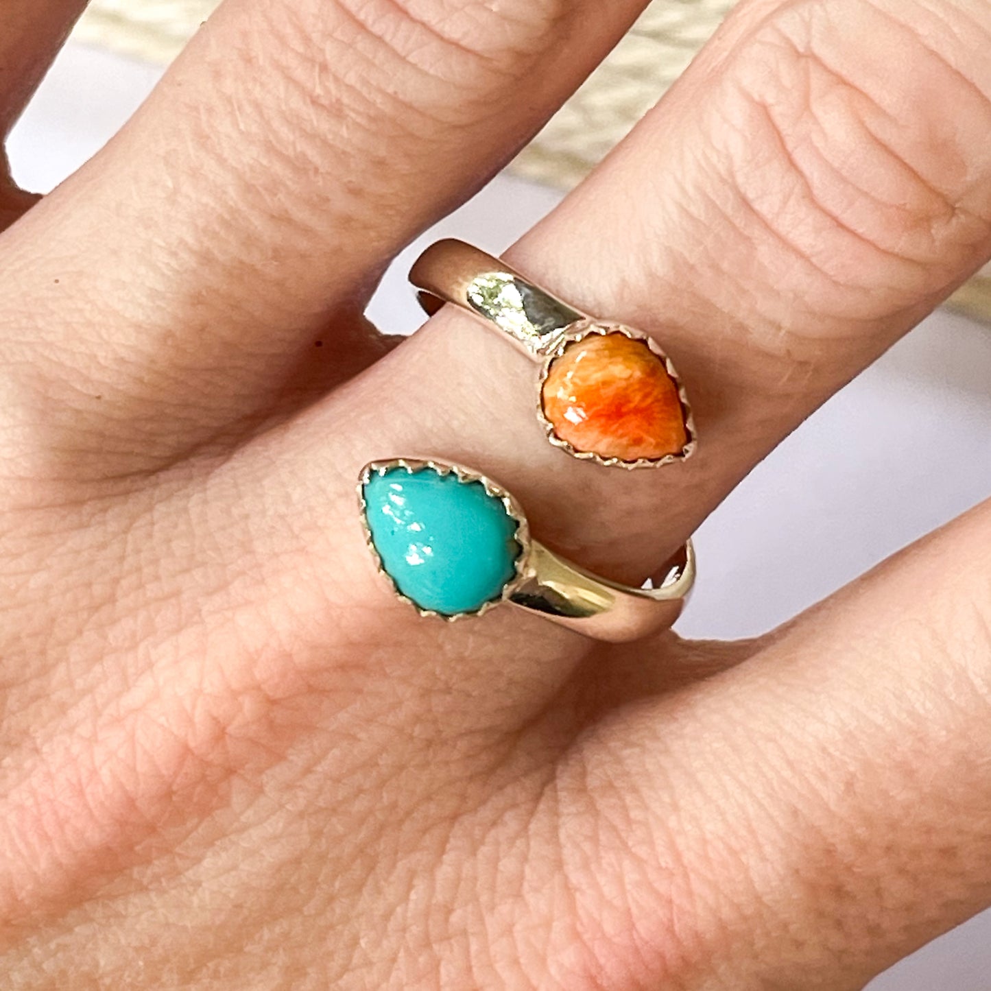 Oyster Turquoise Bypass Ring - Solid Sterling Silver