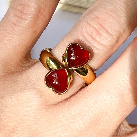 Carnelian Heart Bypass Adjustable Ring - Alchemia