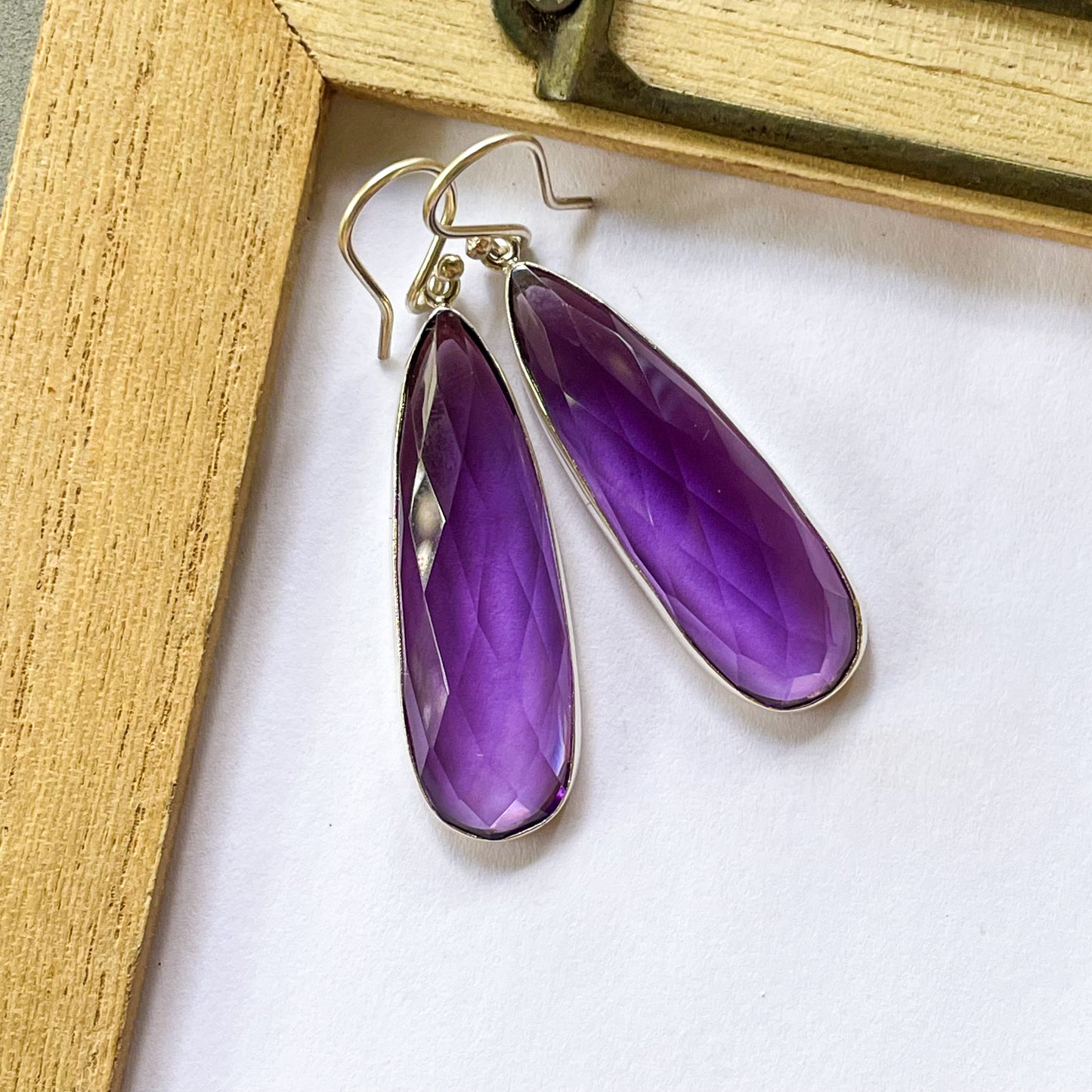 Slender Amethyst Dangle - Solid Sterling Silver