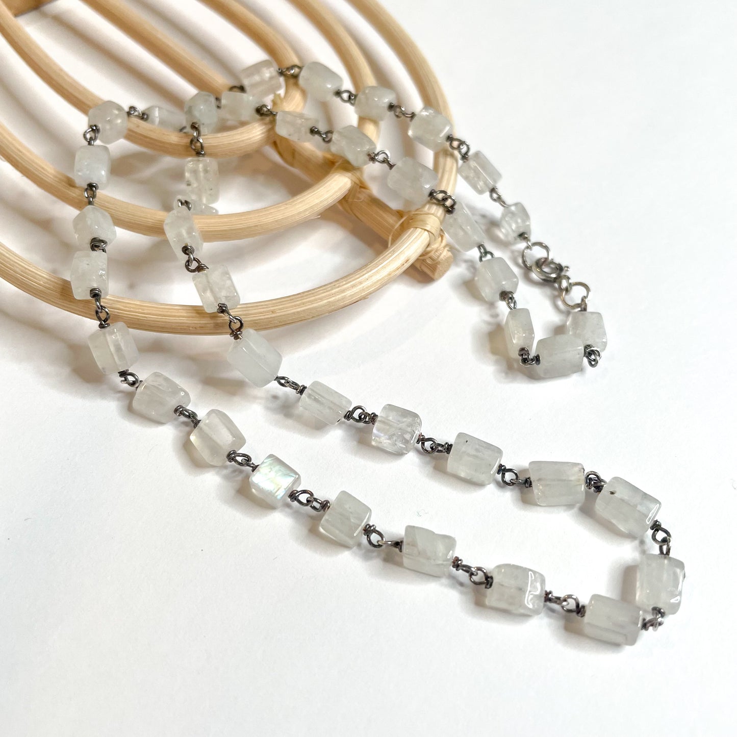 Rainbow Moonstone & Oxi Necklace - Solid Sterling Silver