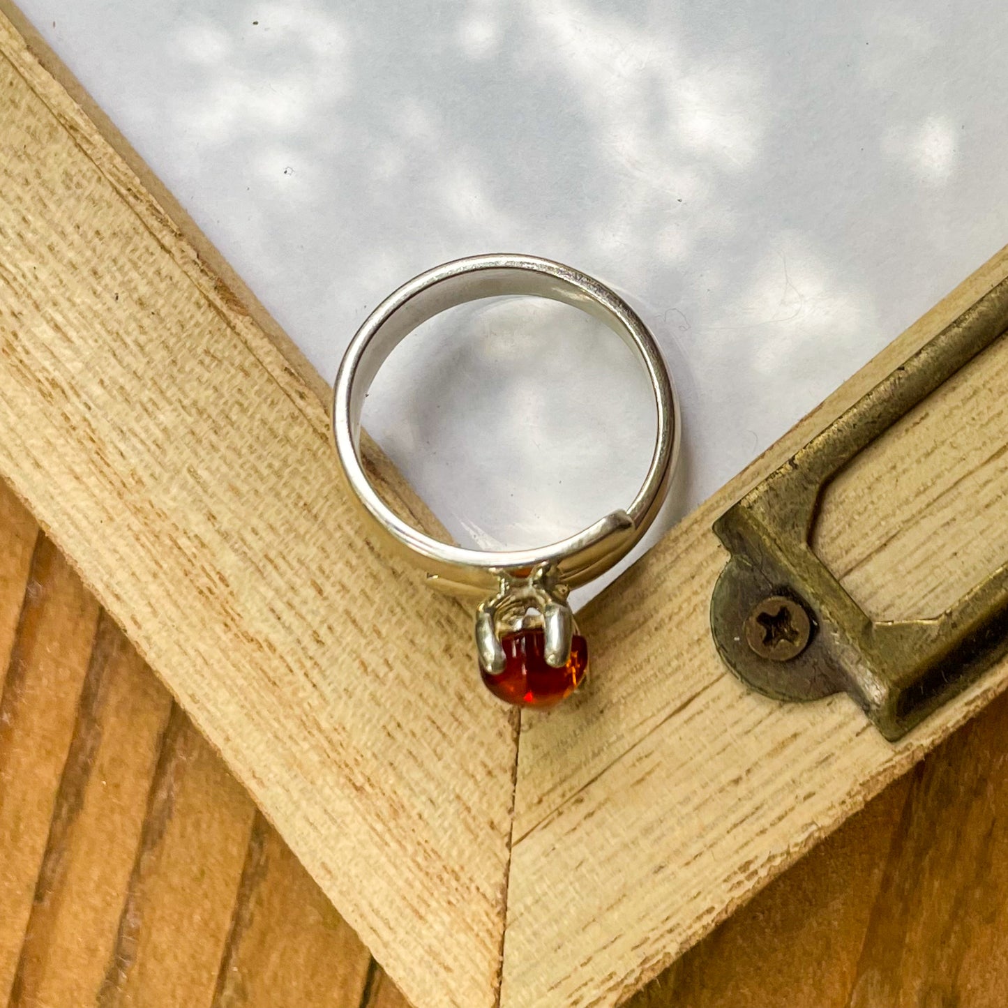 Amber Kite Prong Ring - Solid Sterling Silver
