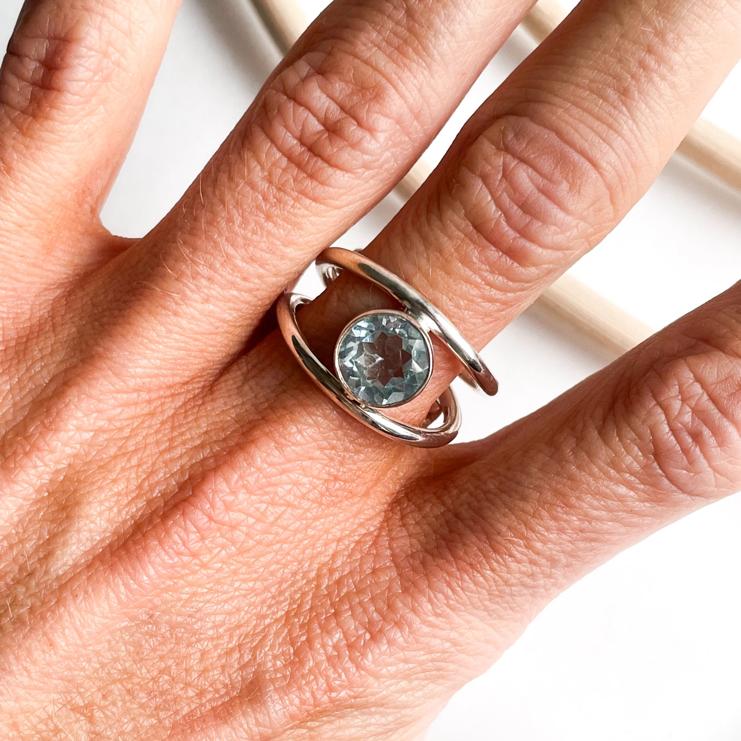 Blue Topaz Double Band Adj Ring - SSS