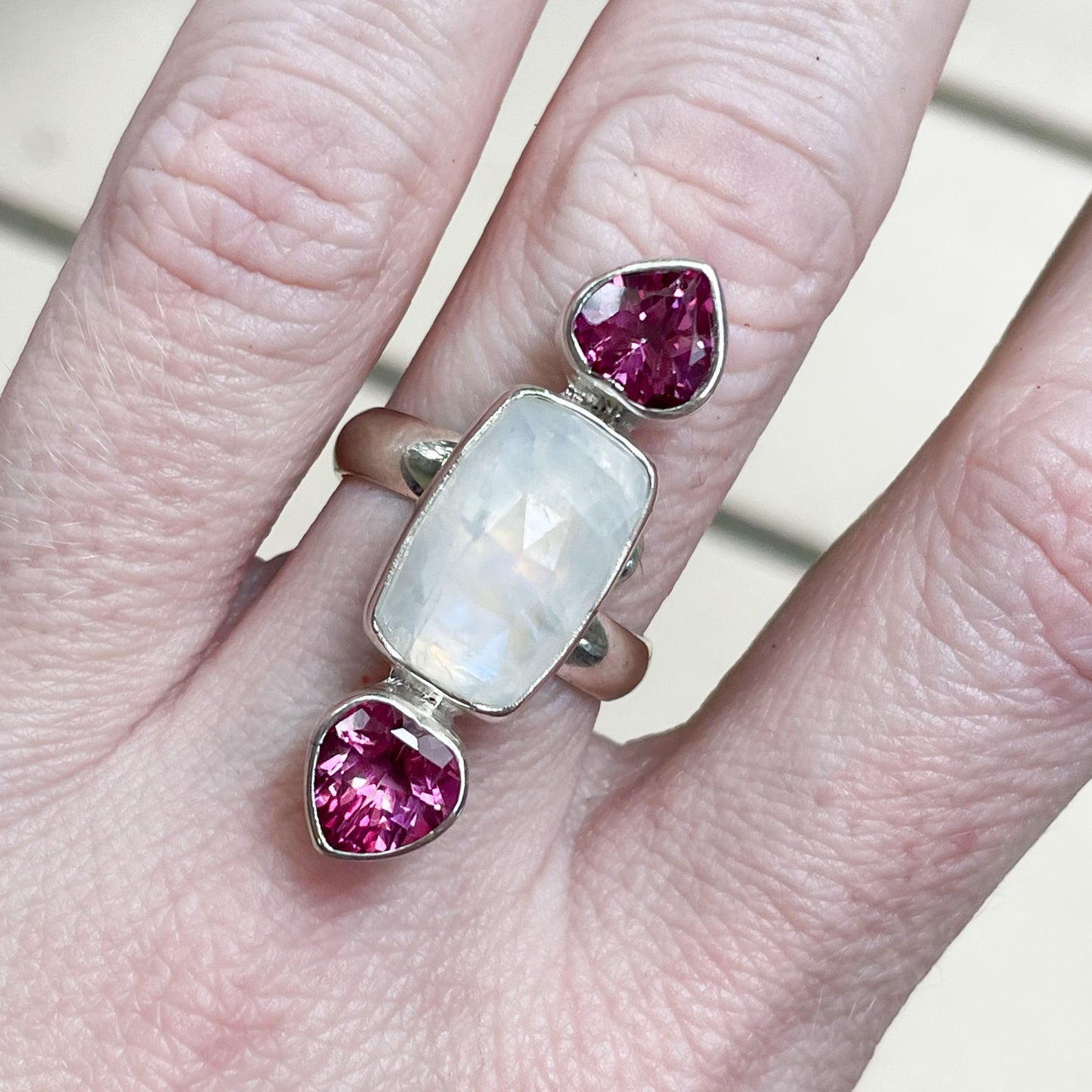 Rainbow Moonstone & Gemstone Crawler - Solid Sterling Silver