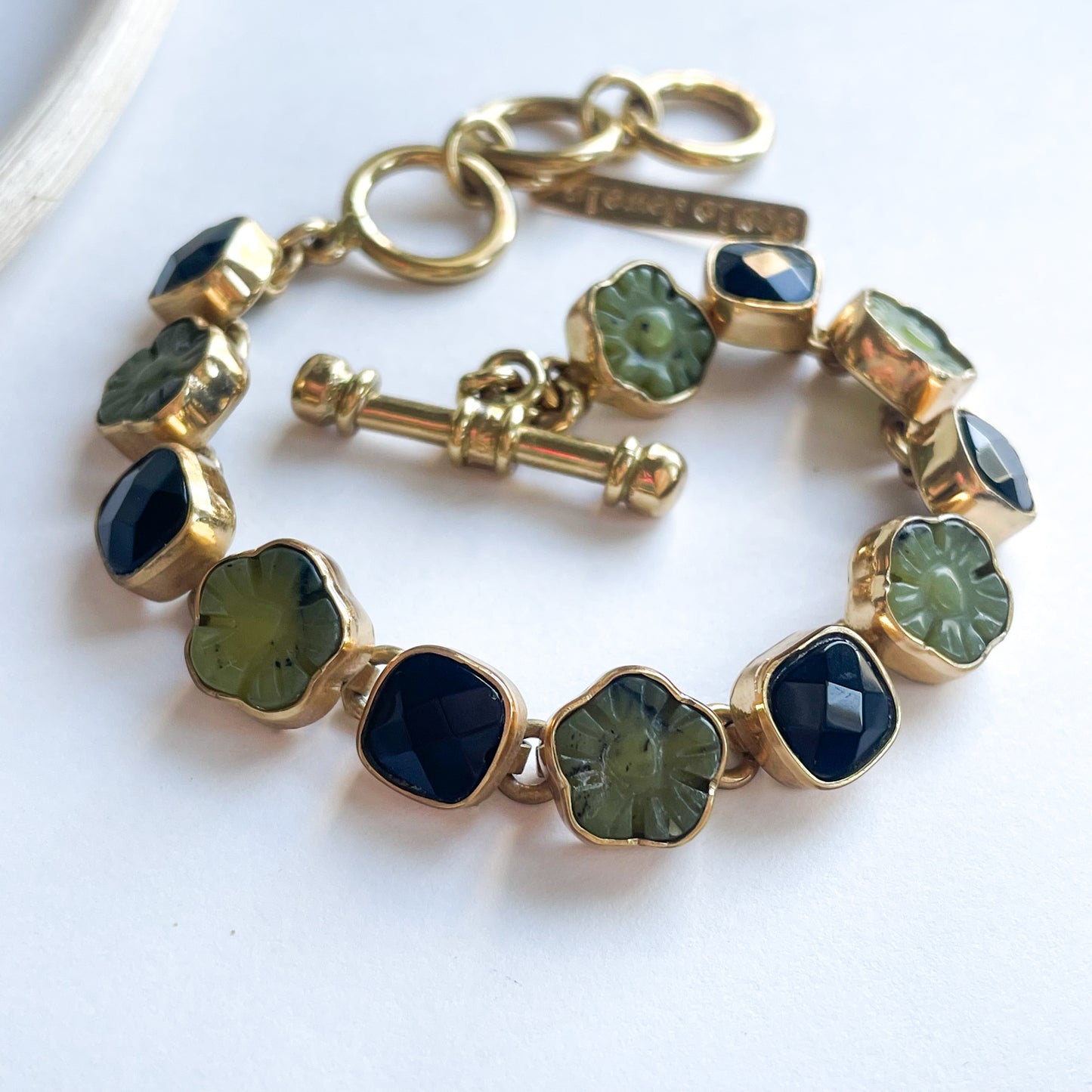 Load image into Gallery viewer, Black Onyx &amp;amp; Green Jade Bracelet - Alchemia Gold
