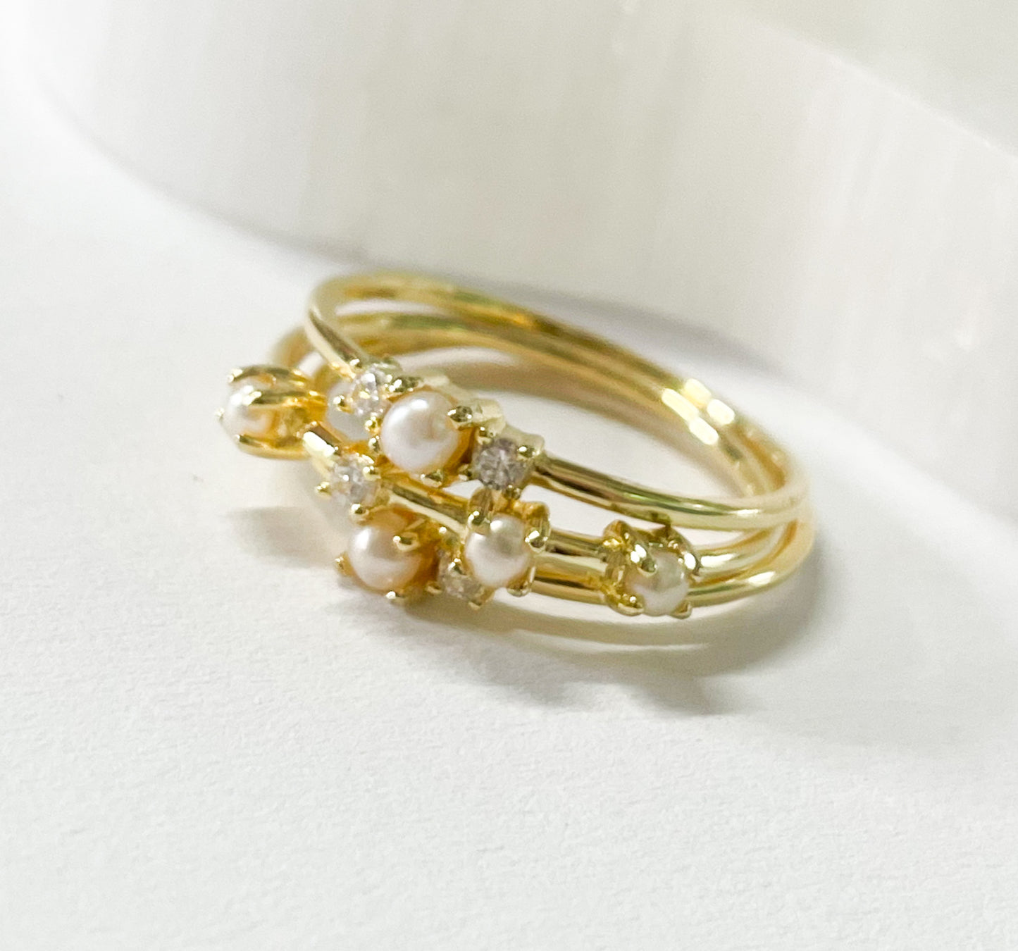 Triple Pearl & CZ Stack Rings -SSS or Vermeil