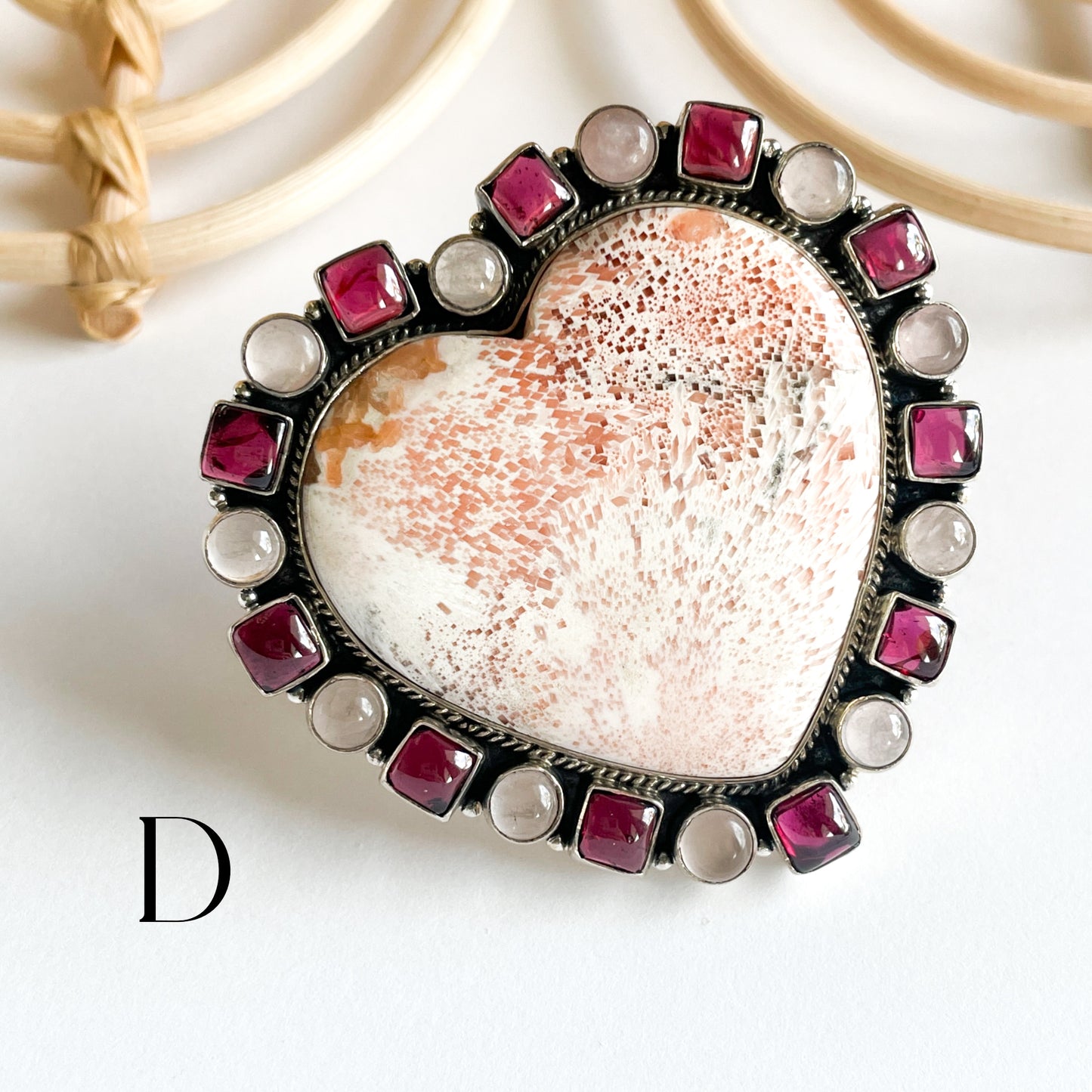 Scolecite Multi Stone Heart Statement Ring - Solid Sterling Silver