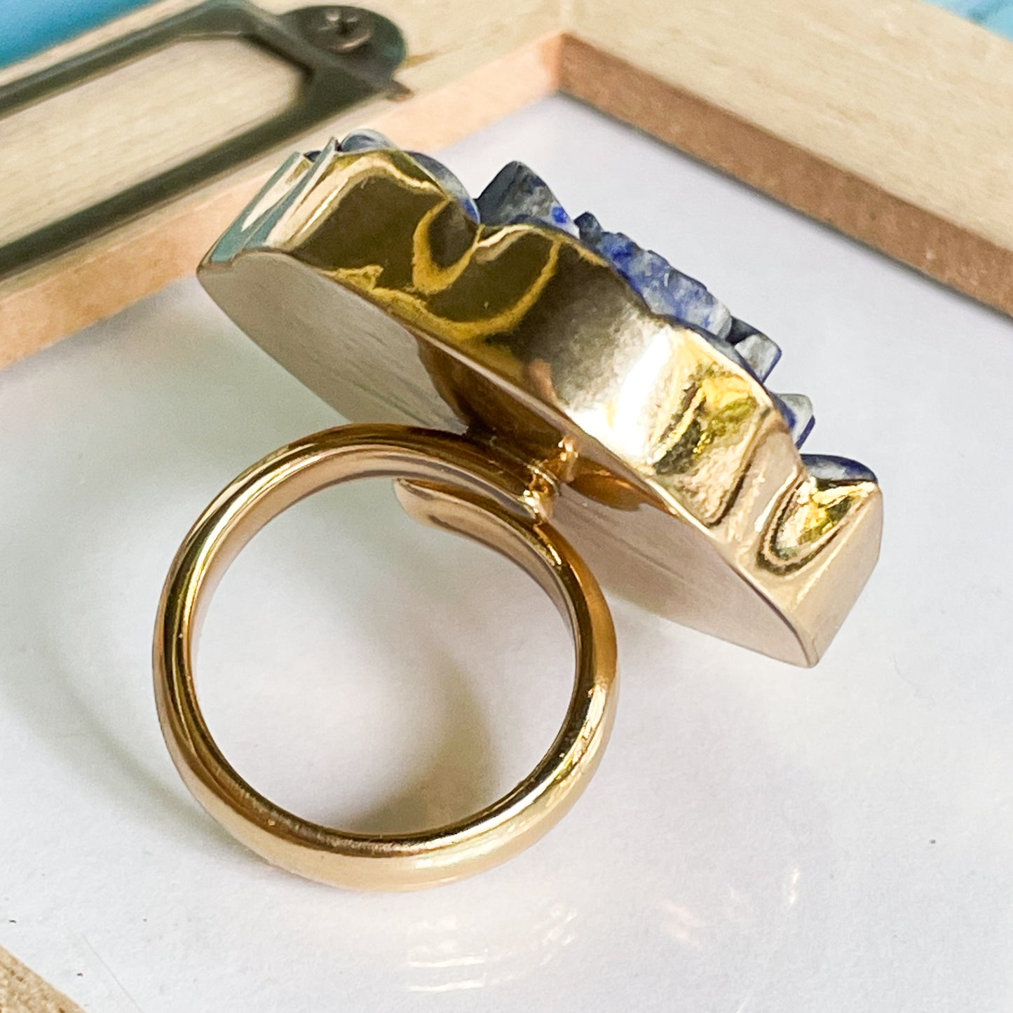 Lapiz Lazuli Rose Carved Ring - Alchemia Gold