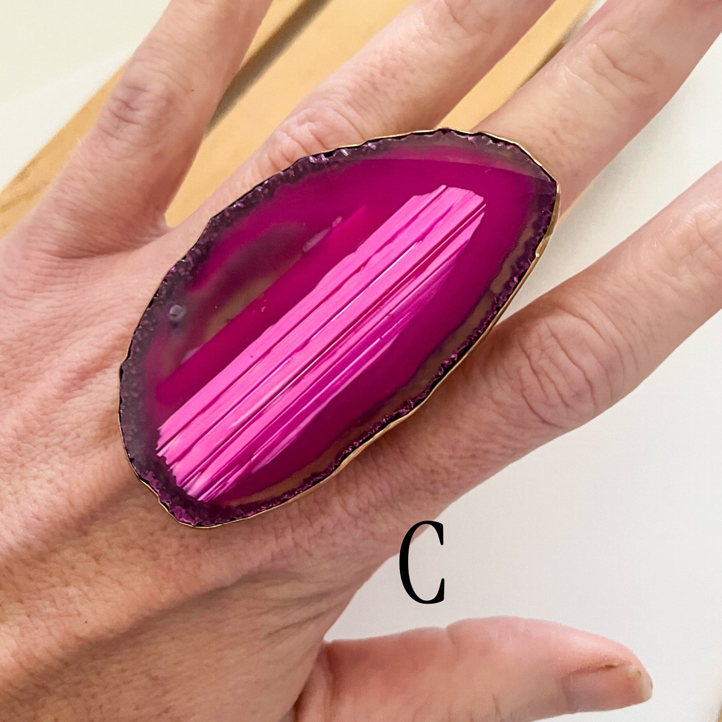 Pink or Brown Statement Agate Rings - Alchemia