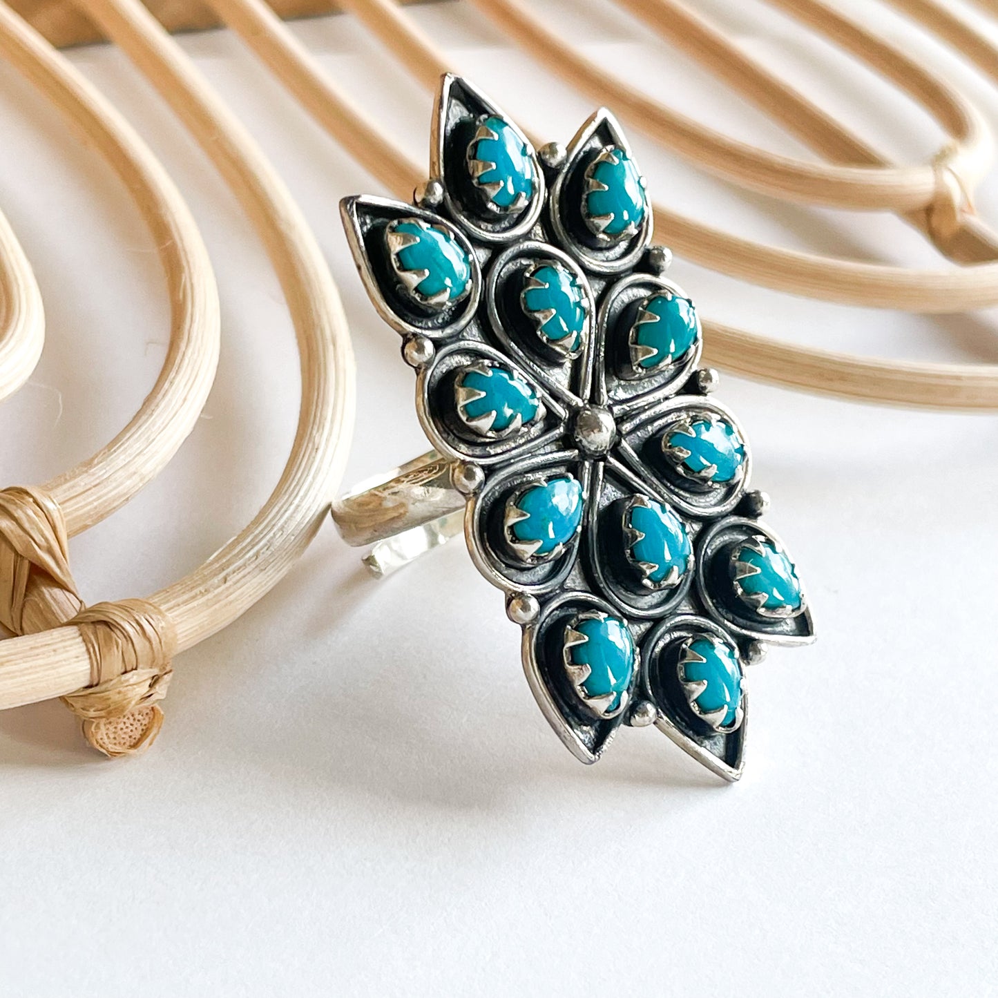 Turquoise Platter Adjustable Ring-Solid Sterling Silver