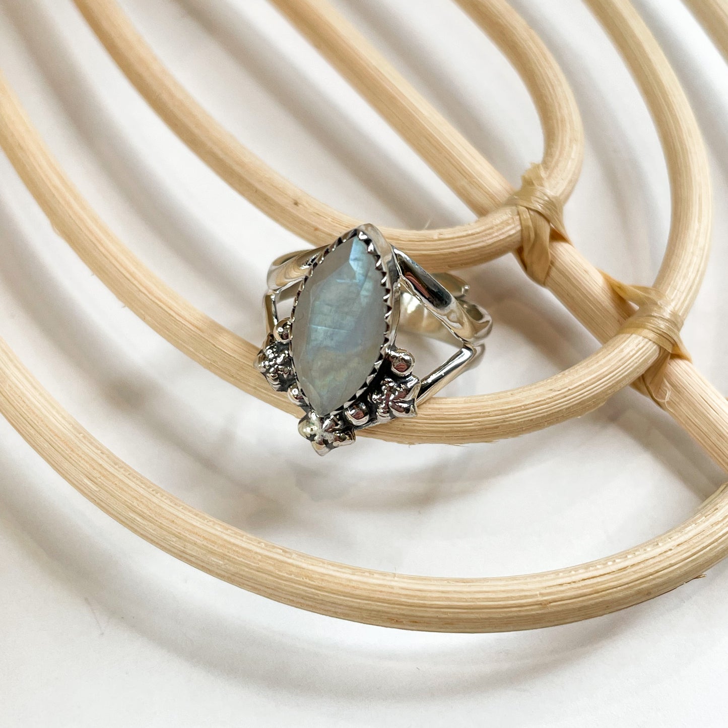 Moonstone & Stars Adj Ring - Solid Sterling Silver
