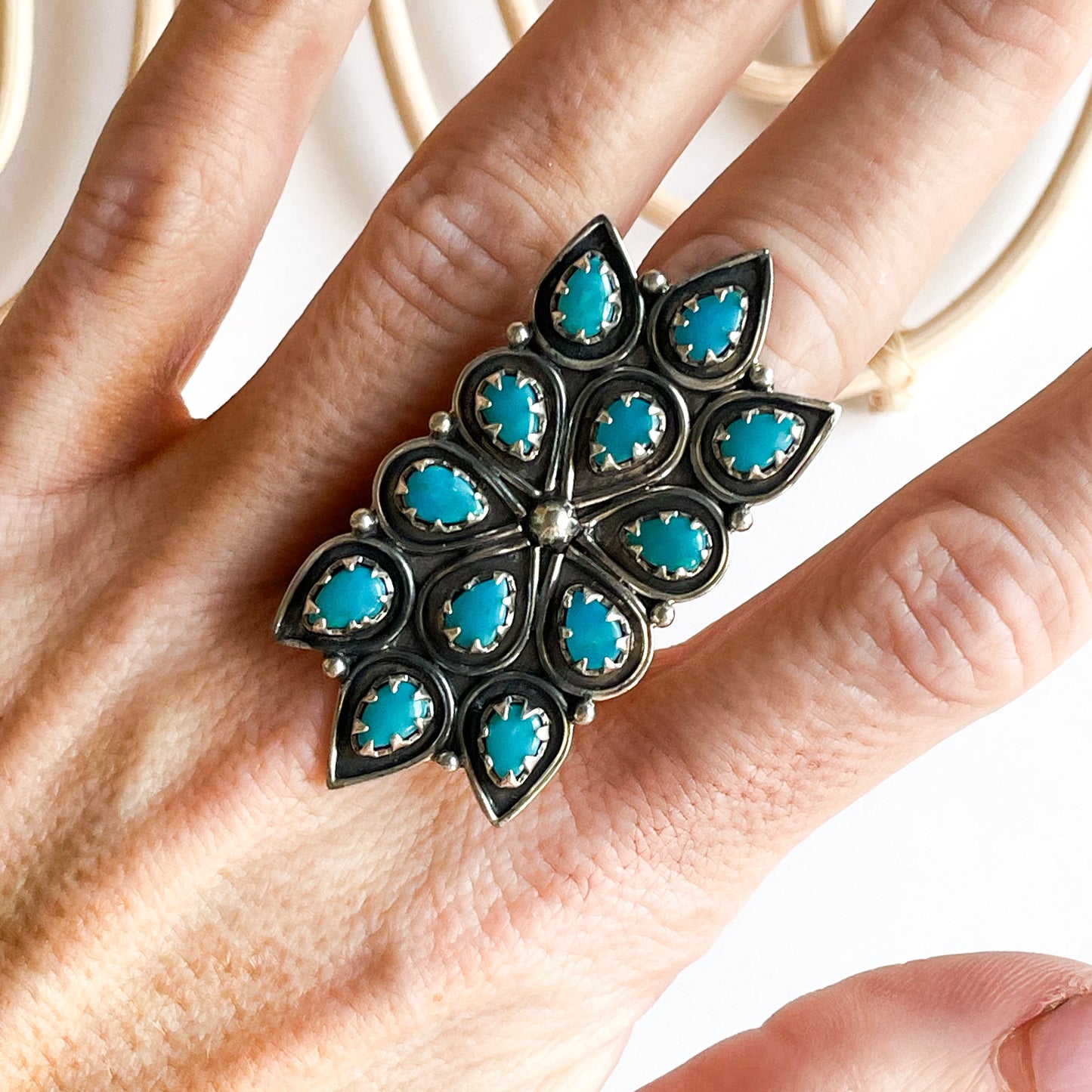 Turquoise Platter Adjustable Ring-Solid Sterling Silver