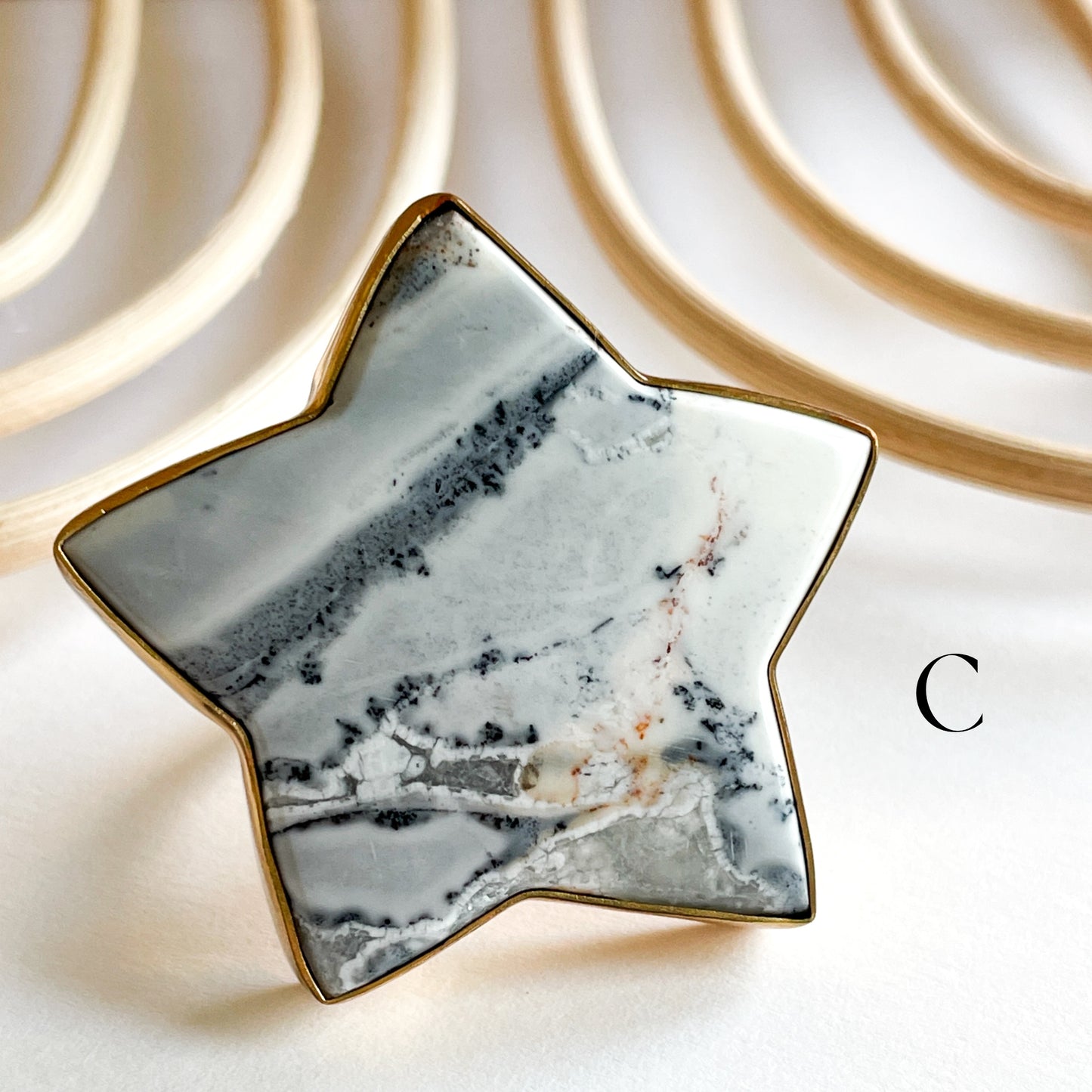 White Maligano Jasper Star Ring - Alchemia