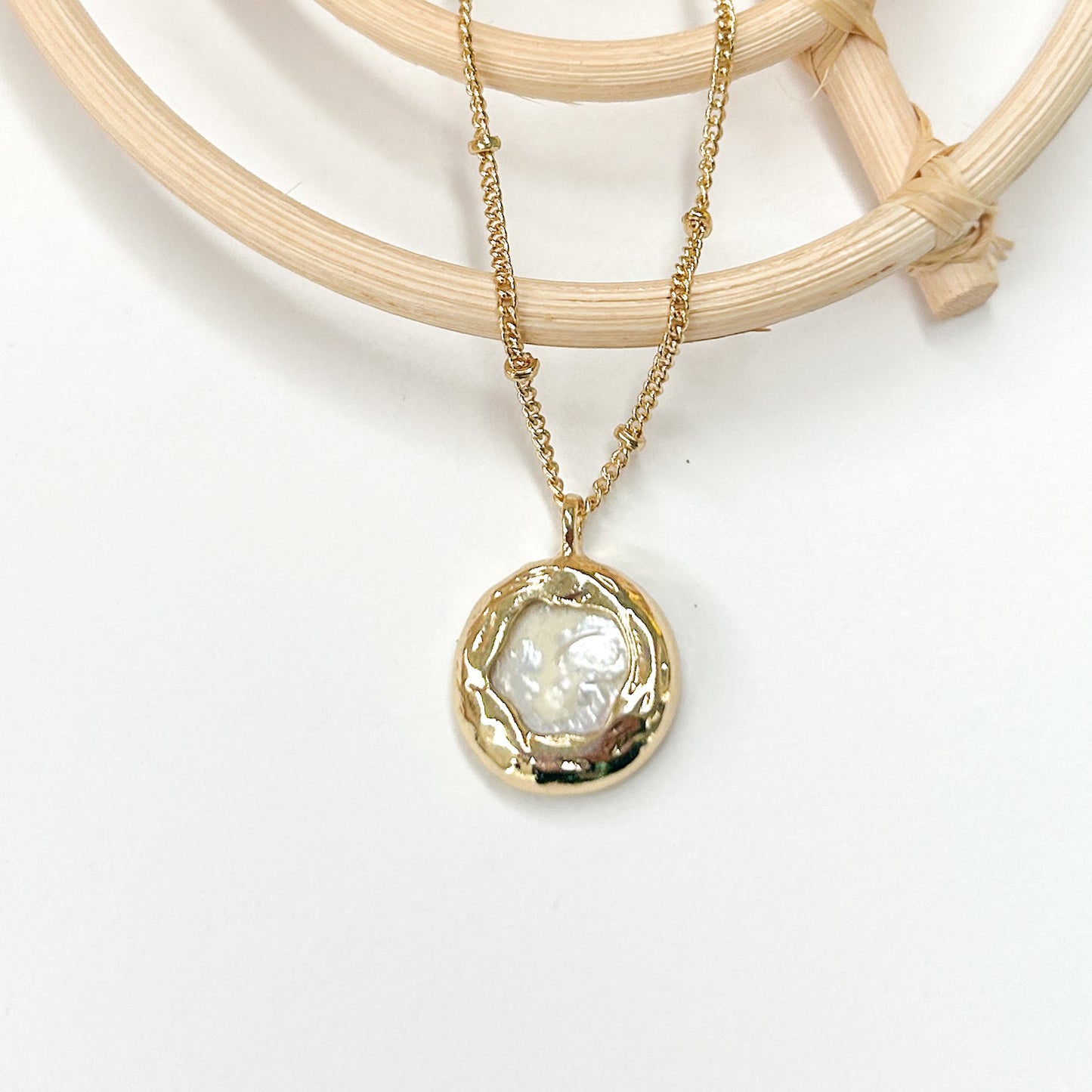 Beaded Chain & Baroque Pearl 18k Plate Necklace